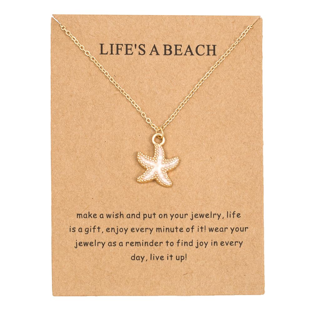CIWEAI 6Pcs Gold Beach Starfish Necklace Set for Women Cute Beachy Hawaii Star Fish Bulk Necklaces Pack Trendy Hawaiian Friendship Matching Jewelry Accessories (Starfish-Gold-Card)