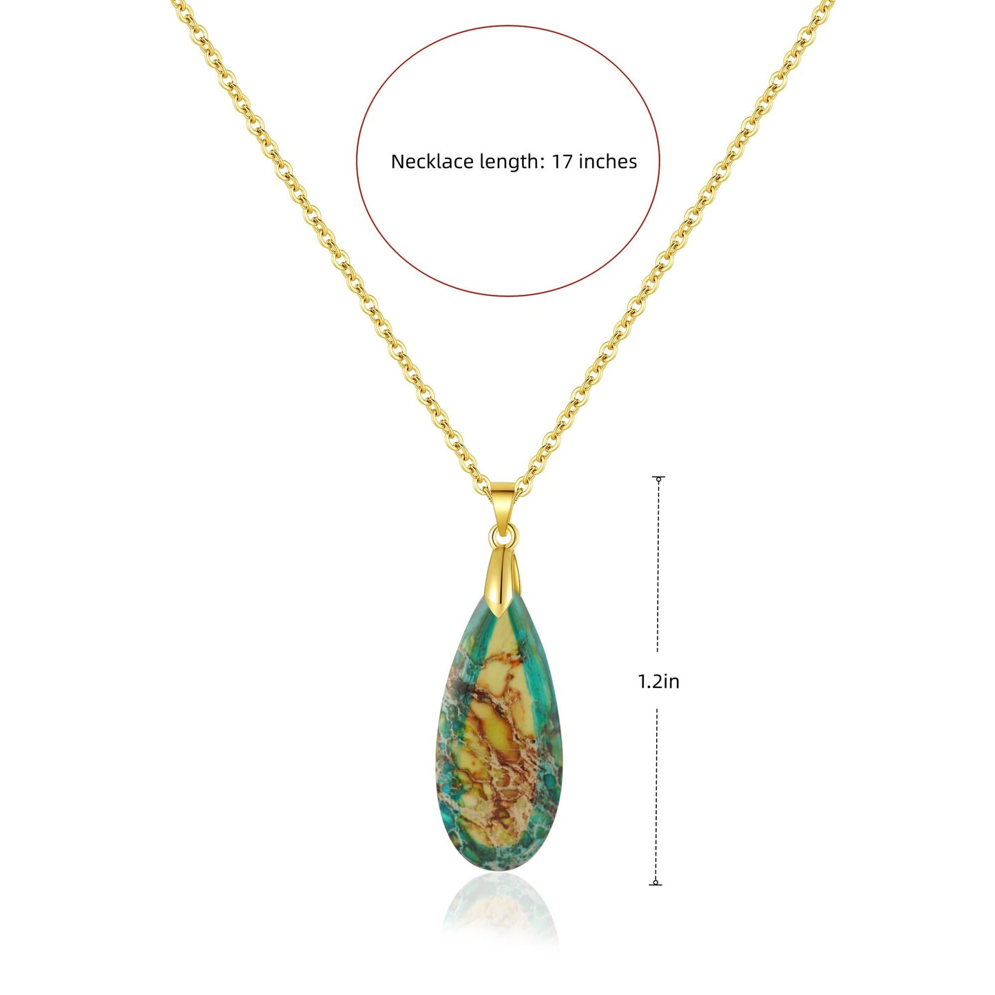 Sriomu Natural Healing Stone Chain Necklaces for Women Teardrop Gemstone Pendant Statement Gold Necklace (Yellow Green - Gold)