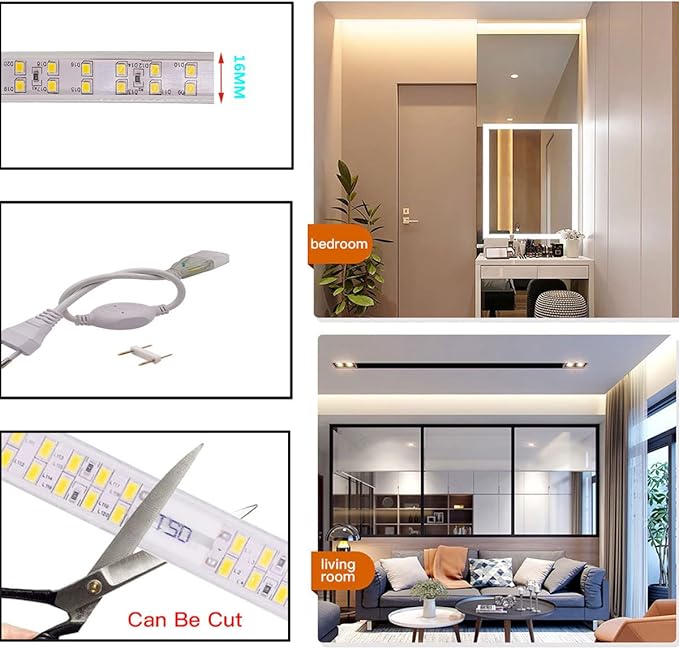 SUYOOULIN LED Strip Lights, High Voltage AC110V-130V 9.9ft/3m Super Bright 12000LM Waterpoof IP68 2835 180 LEDs/m LED Light Strips for Home Garden Outdoor Decoration(Red)