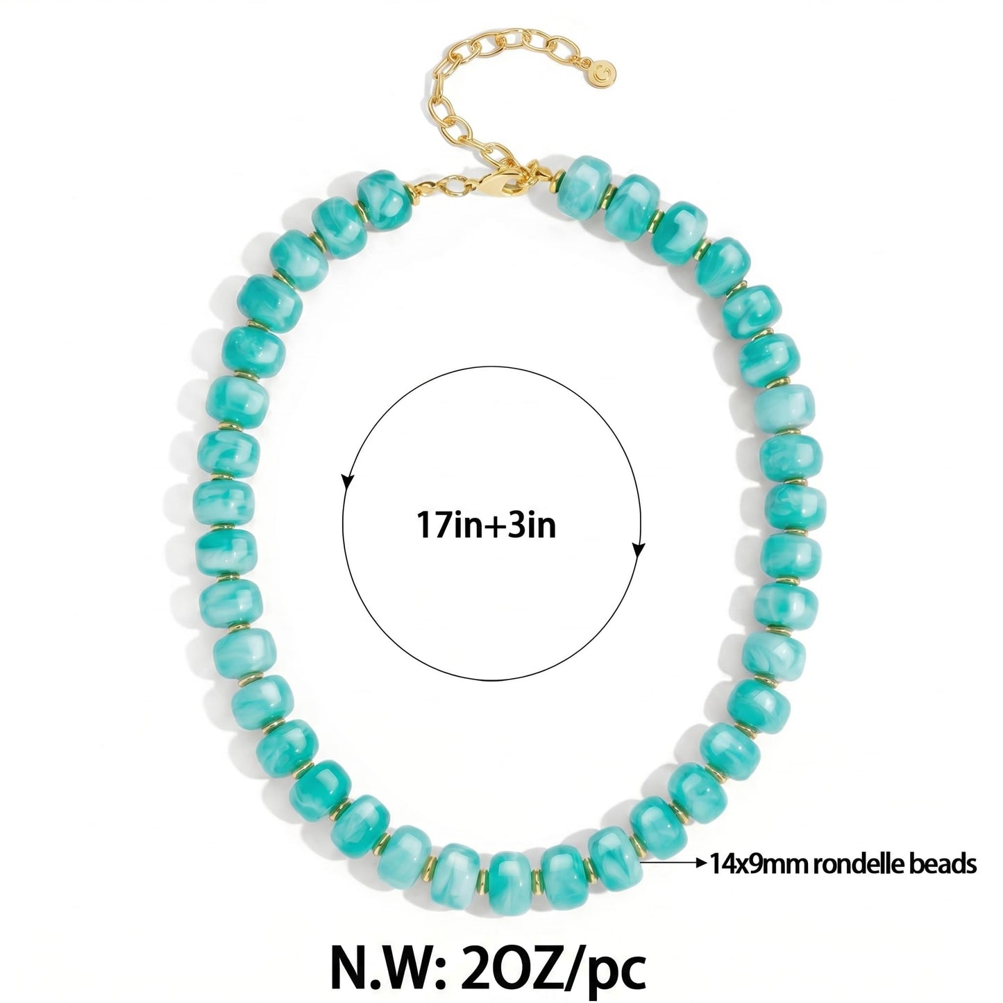 FAUTHENTICUTE Chunky Turquoise Beaded Necklace for Women - Adjustable Choker with Light Blue Resin Beads Boho Bead Statement Necklaces Trendy Summer Beach Fashion Jewelry Gifts