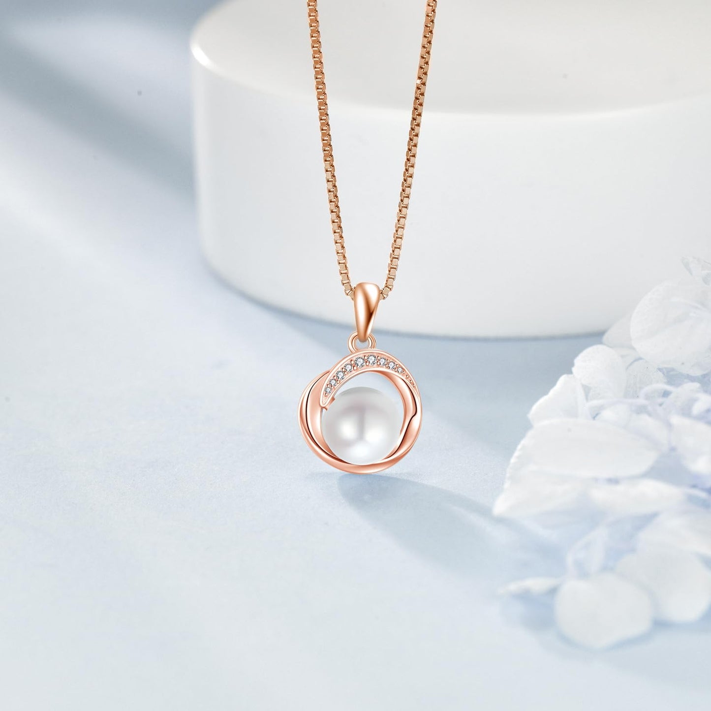 POPLYKE Single Pearl Necklaces for Women Rose Gold Plated 925 Sterling Silver 8mm Pearl Jewelry Gifts for Her 18+2 IN