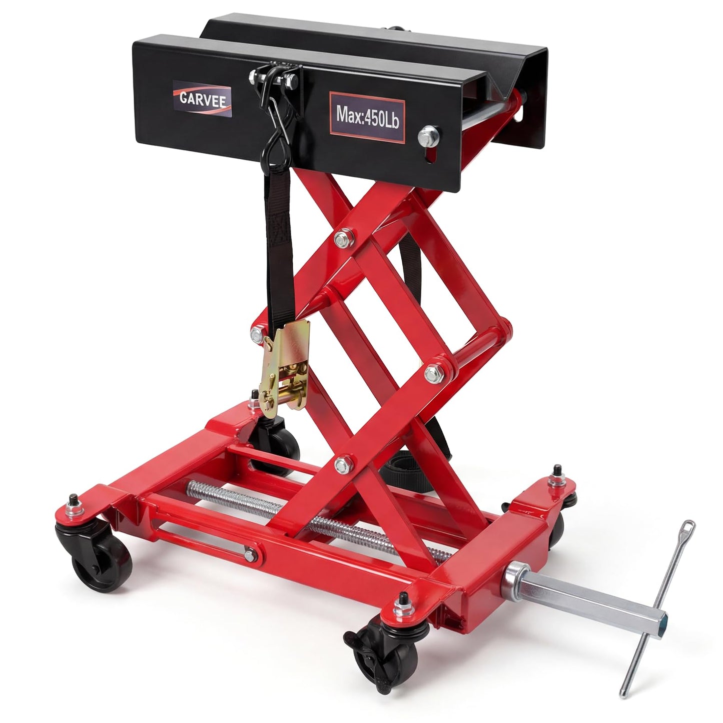 Garvee 450 LBS Low Profile Transmission Jack, Heavy-Duty Auto Repair Lift 7-23 Inch Range with Safety Straps & 4 Swivel Wheels f