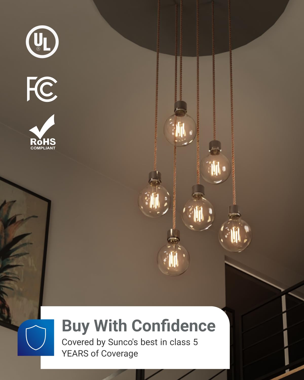 Sunco 6 Pack G25 Globe Light Bulbs LED Edison Vanity Light Bulbs, CRI90, 3000K Warm White, Dimmable, 5W=60W, Clear Vintage Filament Globe, 500 Lumens, E26 Base, Indoor Outdoor, UL