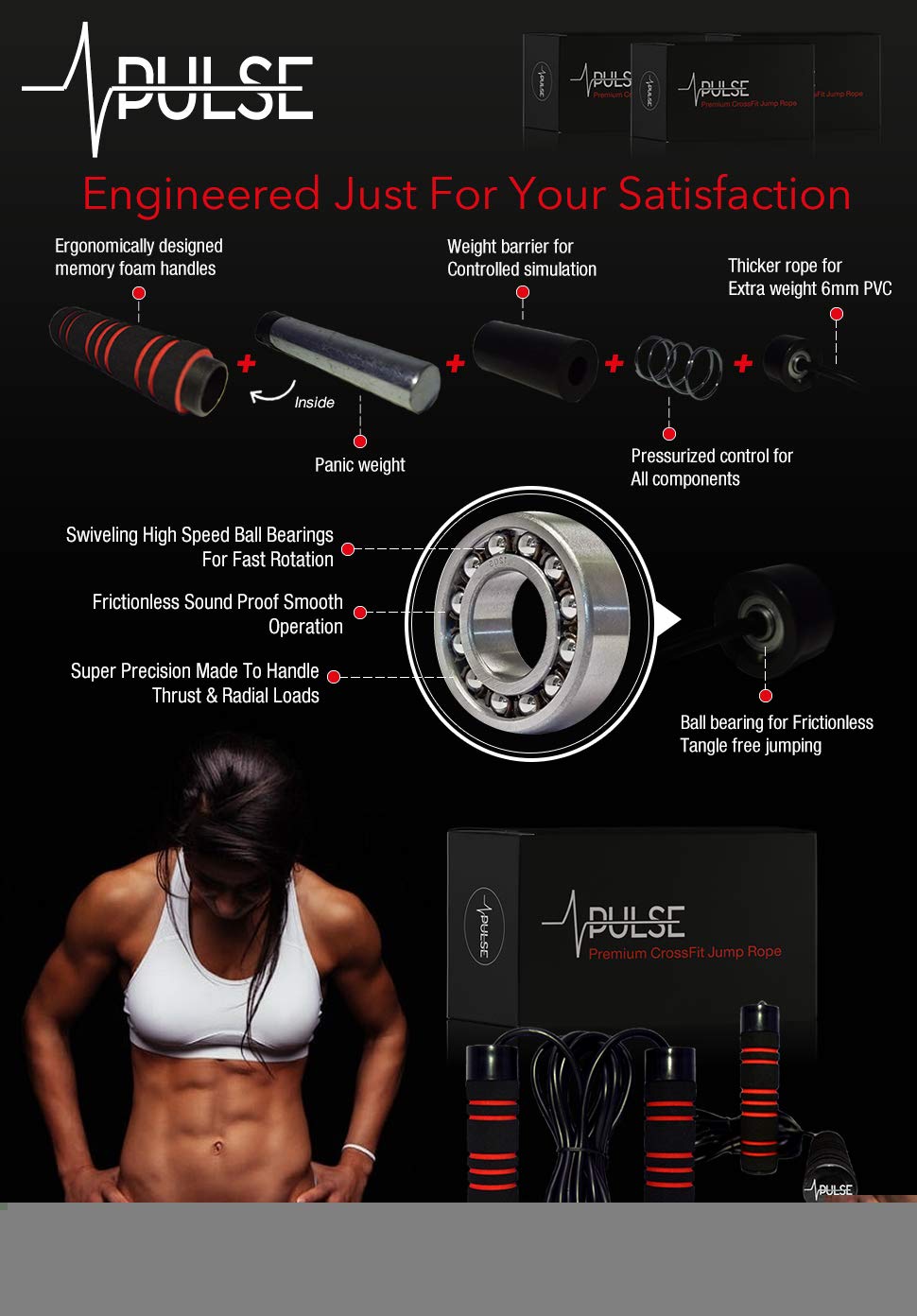 Weighted Jump Rope (1LB) With Memory Foam Handles and Thick Speed Cable - For fitness workouts at home, cardio, boxing and MMA, CrossFit, endurance training, Jumping Exercise. PULSE ATHLETICS.