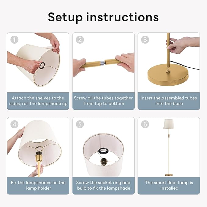 Smart Floor Lamp with RGBCW Color Change Bulb, Compatible with Alexa, Siri, Google Voice & App Control, Standing Lamp with Linen Shade, Tall Lamp for Living Room, Bedroom, Office,Gold