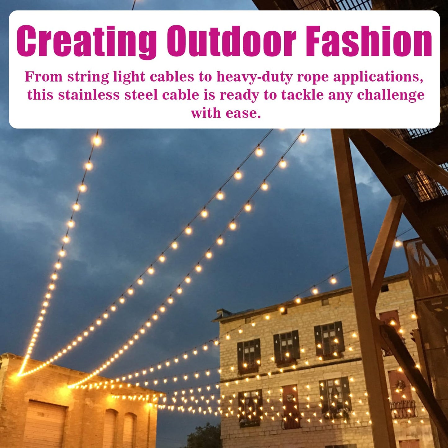 VIVBOO Stainless Steel Cable & Wire Rope 3/16" Vinyl Coated Steel Cable 50ft/100ft/150ft/200ft Length Ideal String Light Cable