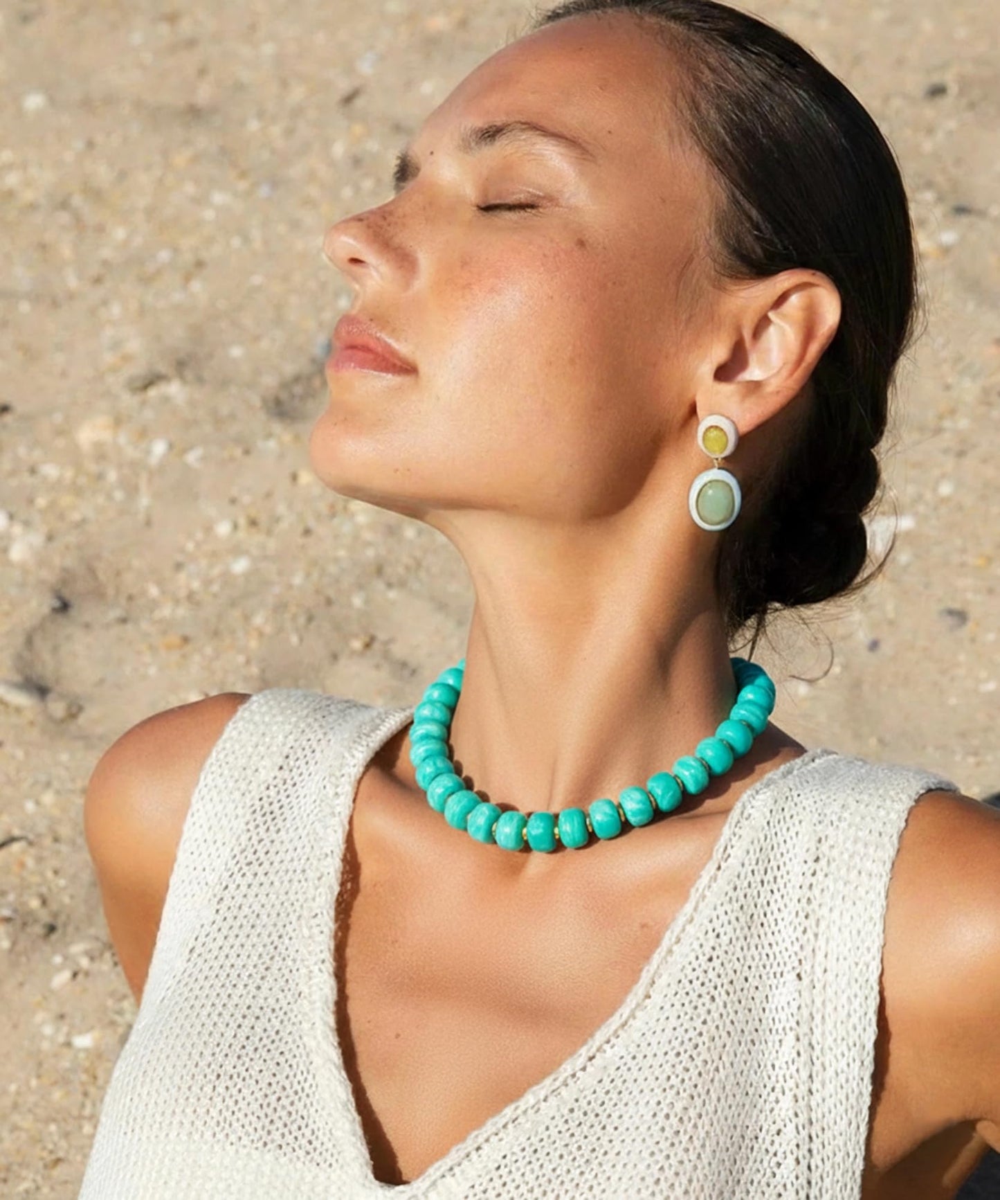 WOWORAMA Chunky Beaded Necklace for Women Lake Blue Resin Beads Choker Necklace Boho Blue Chunky Statement Necklaces Trendy Summer Holiday Jewelry