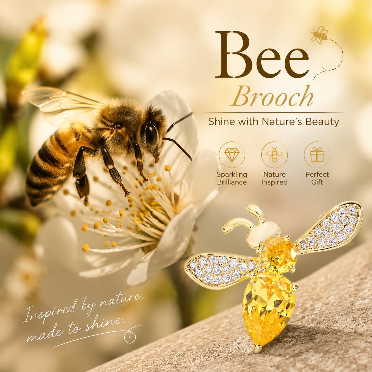 Crystal Bee Brooch for Women Zirconia Bee Pin Bee Jewelry Birthday Holiday Gift for Mother Wife Girlfriend