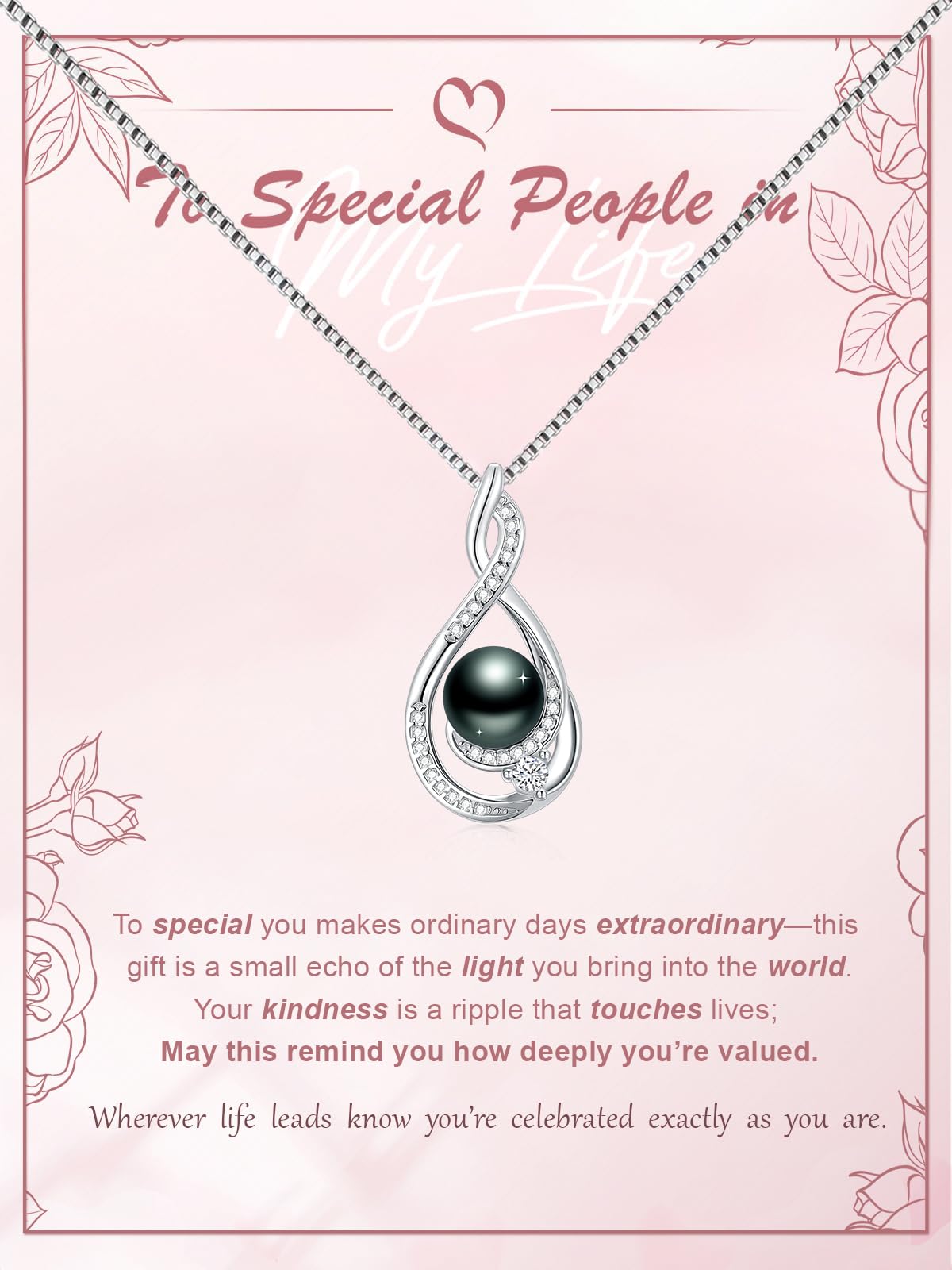 KANNSOAR Tahitian Black Pearl Necklace 18K Gold-Plating Sterling Silver 8MM Pearl Jewelry Wedding Birthday Anniversary Valentines Day Christmas Mothers Day Gifts for Wife Women Mom Girlfriend Her