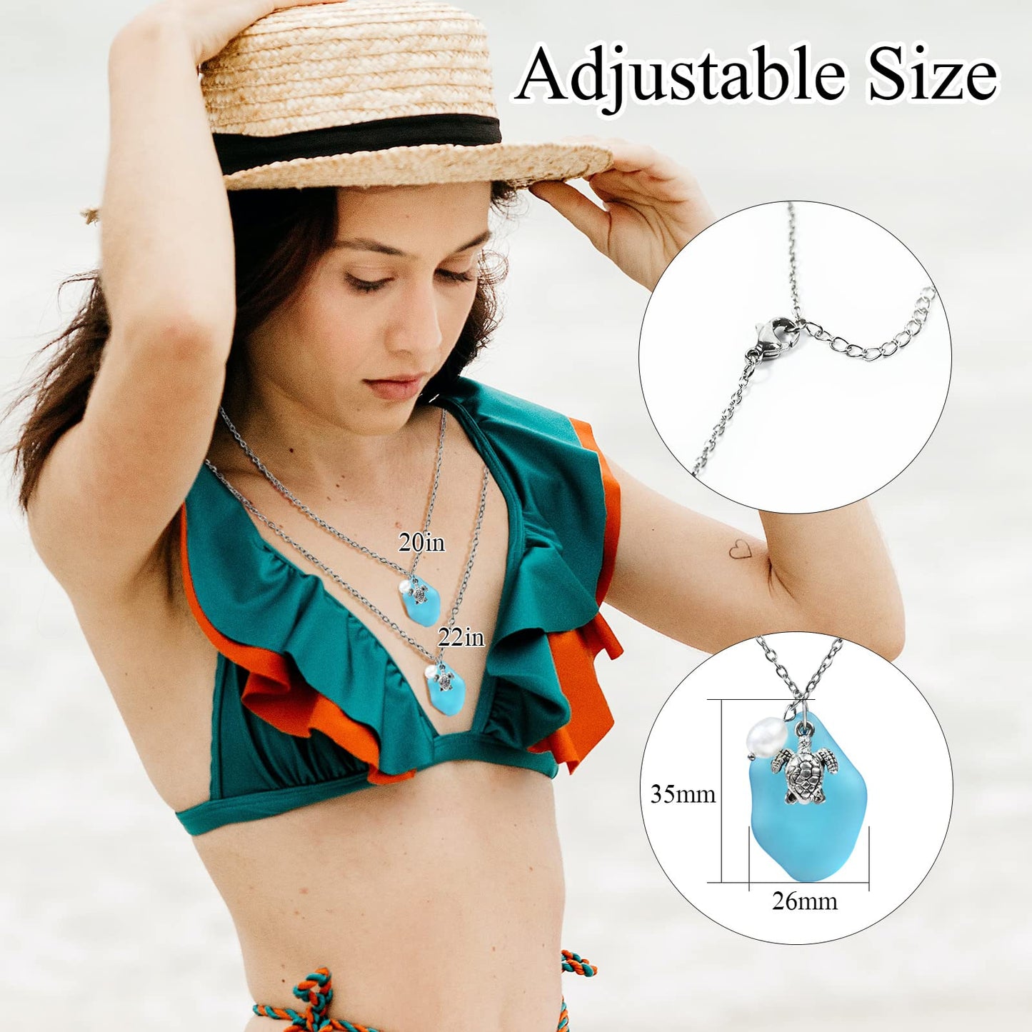Sea Glass Necklace, Statement Beach Necklaces with Turtle Pendant, Freshwater Pearls, Sea Turtle Necklace, Handmade Necklaces Gift for Women Girls