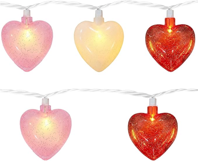 Heart String Lights Plug in, 8.5FT Valentine Lights Indoor Outdoor, Heart Shaped Glitter String Light with 10 LEDs, UL Listed, IP44 Waterproof for Valentine’s Day Decor