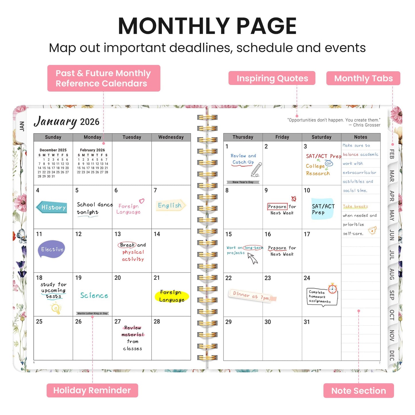2026 Appointment Book Planner, Quarter-Hourly, Weekly & Monthly Appointment Planner (January 2026 - December 2026), 8.5"x11" Schedule Book with Flexible Cover & Tabs, Perfect for Office School Supplies - Wildflowers