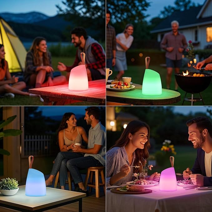 uuffoo Portable Table Lamp Dimmable Rechargeable LED Lantern Outdoor IP44 Waterproof Shower Lamp, 7 Color RGB+Warm White, Memory Function, 7H Timer Auto-Off for Patio Garden Camping