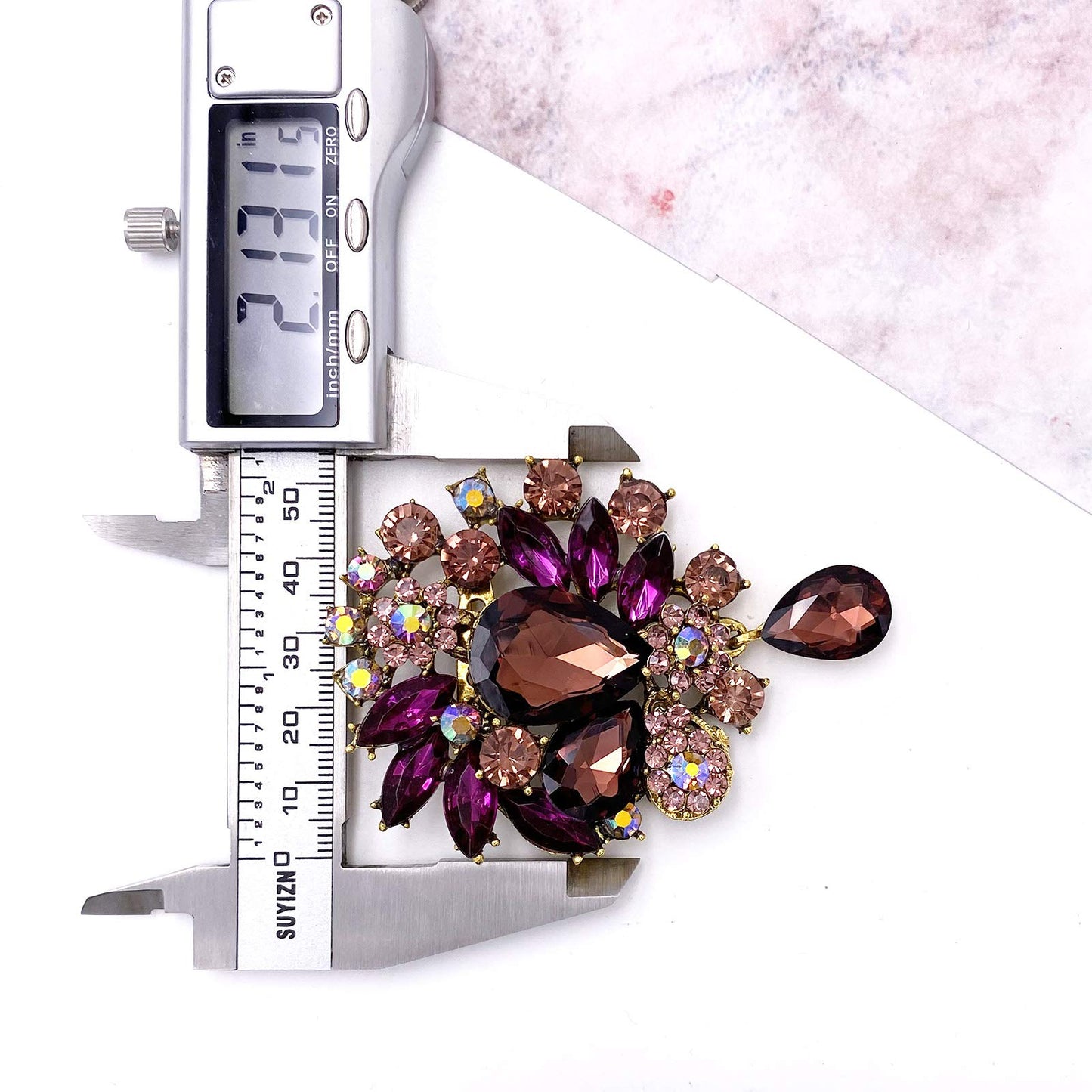 LAXPICOL Wedding Bridal Big Purple Crystal Rhinestone Bouquet Teardrop Brooch Pin for Women Golden Tone