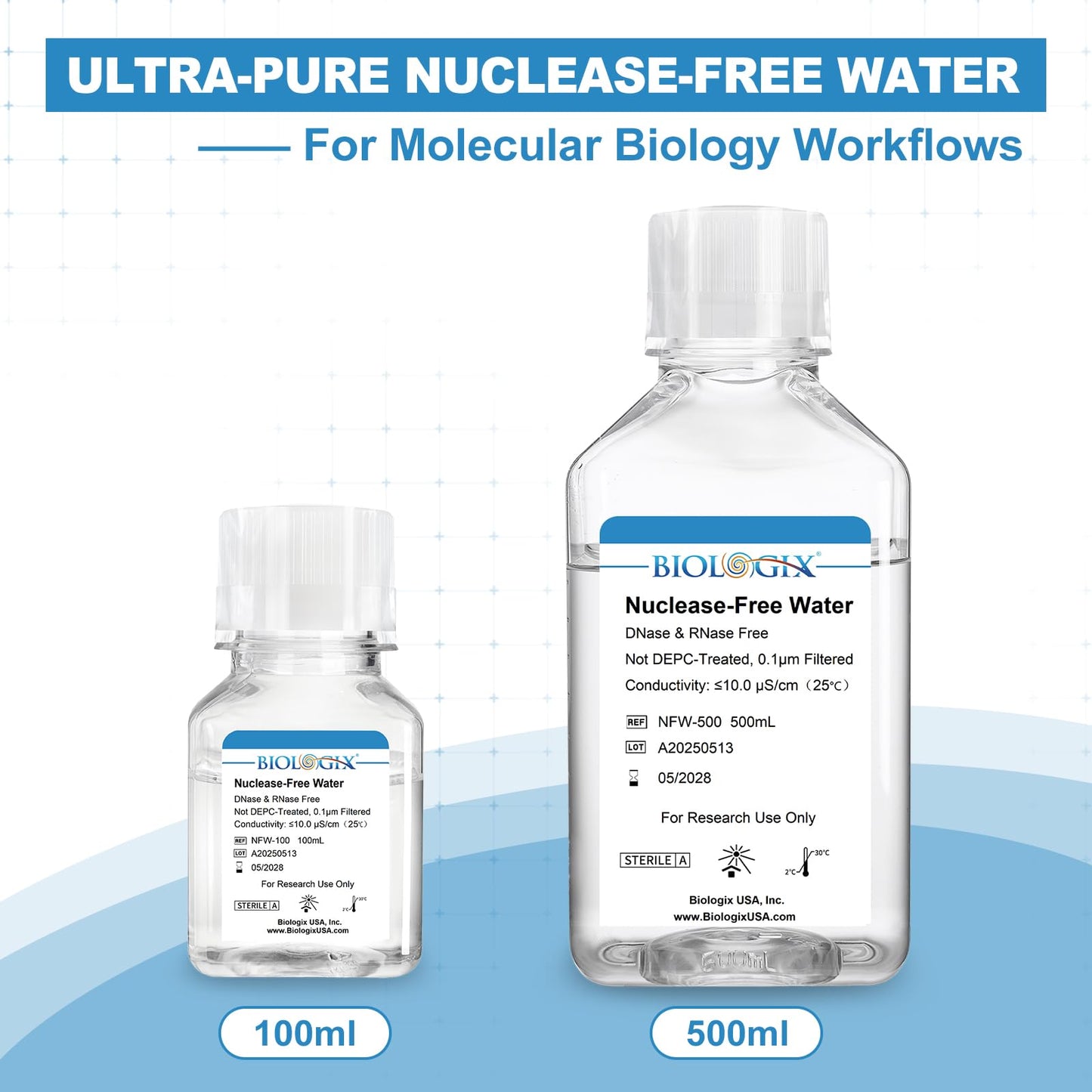 CryoKing Ultra Pure Water, 500mL Nuclease Free Water, DNase/RNase Free, Protease, Endotoxins (Pyrogen) Free, PCR/RT-PCR Certified, for Molecular Biology, PCR, Cell Rinse, for Laboratory Use Only