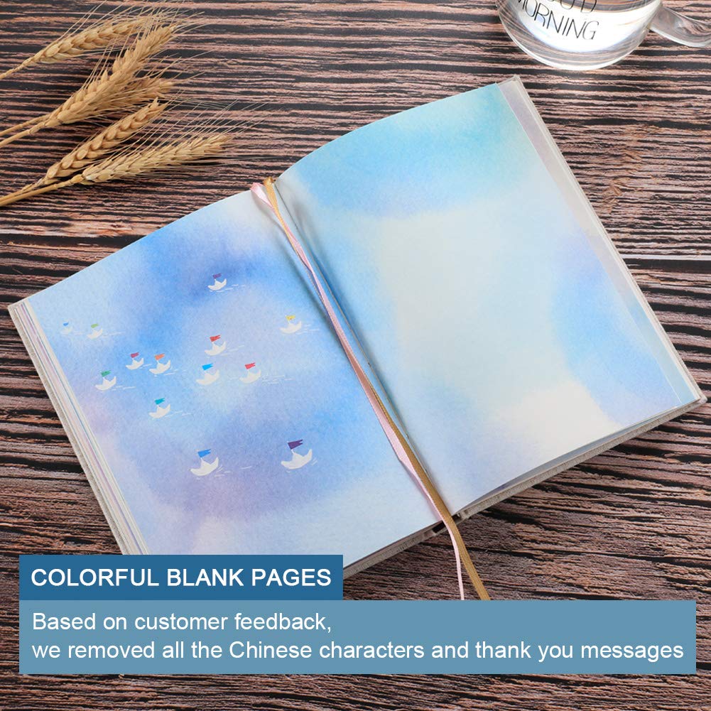 SIIXU Colorful Blank Notebook, Unruled Personal Diary Journals to Write in for Women, Hardcover Writing Notepad Gift, Unique Watercolor Design, 192 Pages, 2 Bookmarks, Unlined