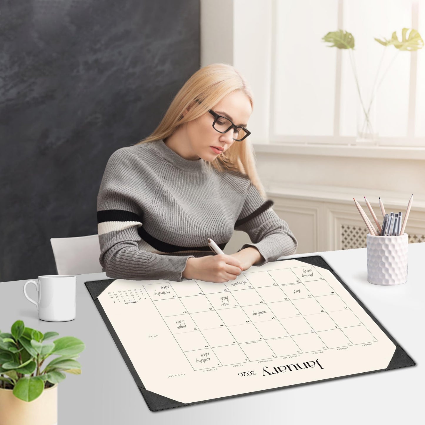 Tutazook Large Desk Calendar 2026-2027 with Desk Mat, Desktop Calendar 18 Monthly Runs from January 2026 to June 2027, Desk Pad Calendar 22 x 17 Inch Perfect for Planning, Organizing, and Scheduling Your Life (Black)