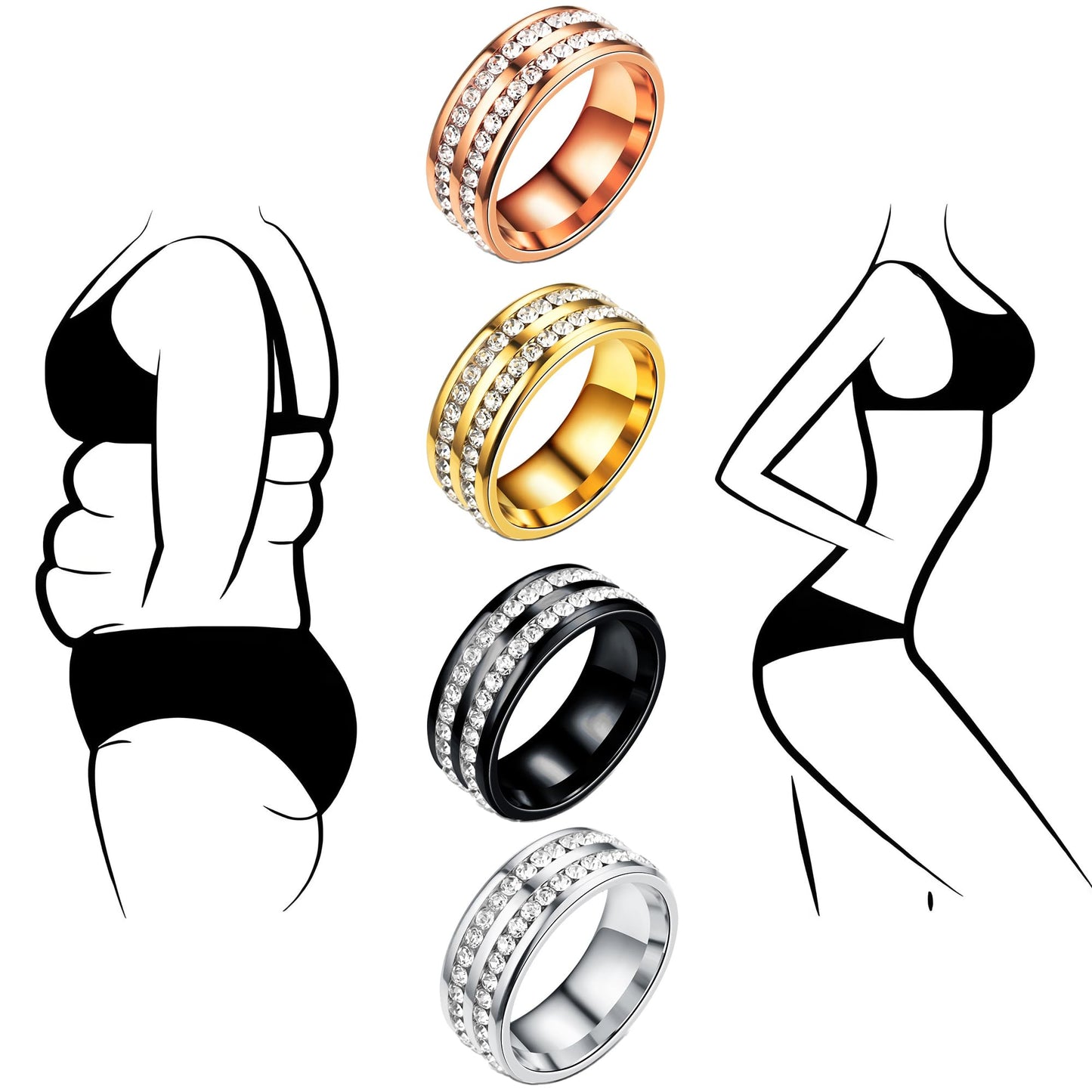Mengji Life Magtherapy Lymphatic Drainage Titanium Ion Ring, Lymph Nodes Acupuncture Therapy Olux Rhinestones Rings For Women Men Health Calming Jewelry Gifts (G+RG+S+B, 8)