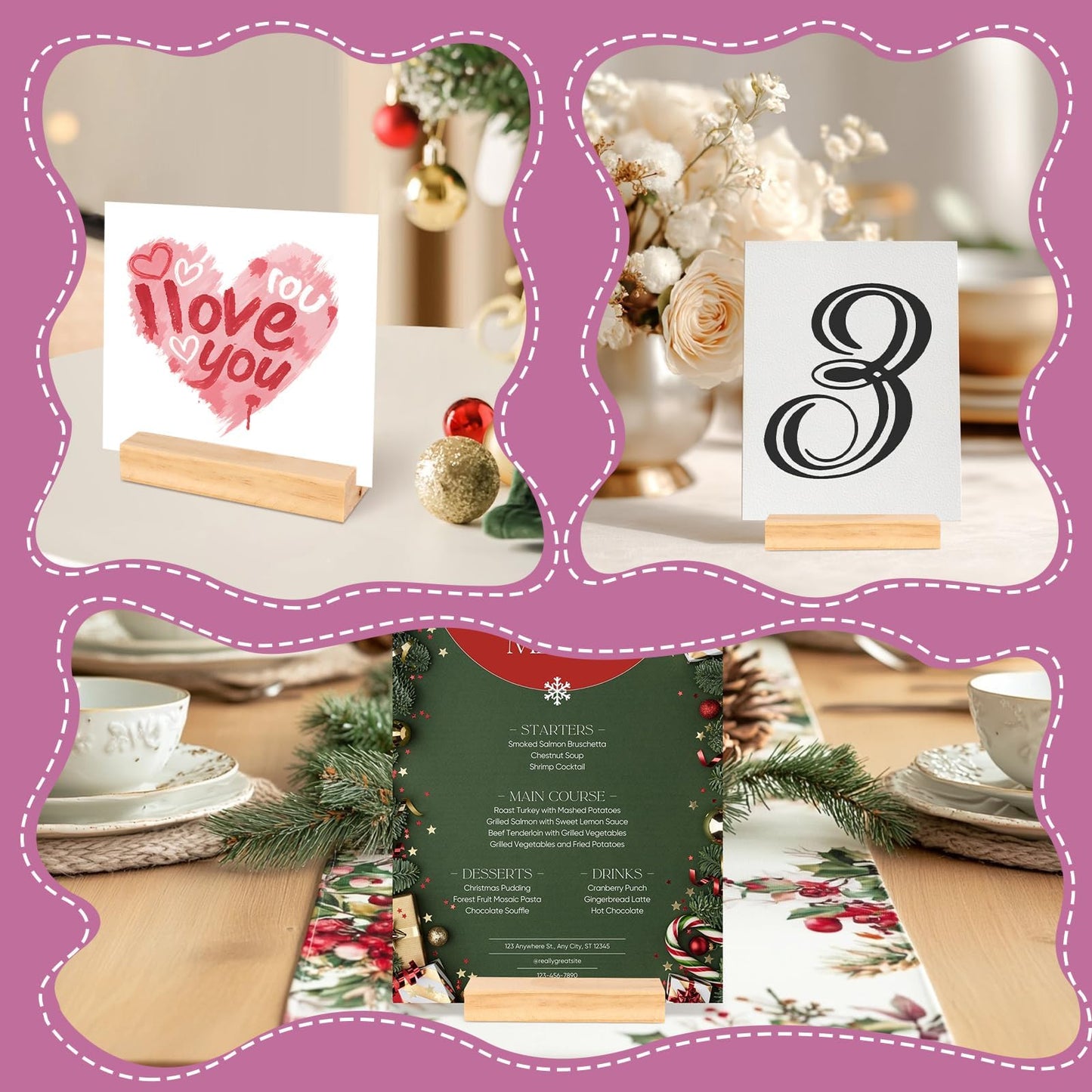 ISUSSER 30Pcs 3.9x1.4 Inches Wood Table Number Stands, Wood Place Card Holders, Picture Holder Acrylic Sign Holders for Wedding, Ceremony, Birthday, Party, Home Decoration, Events