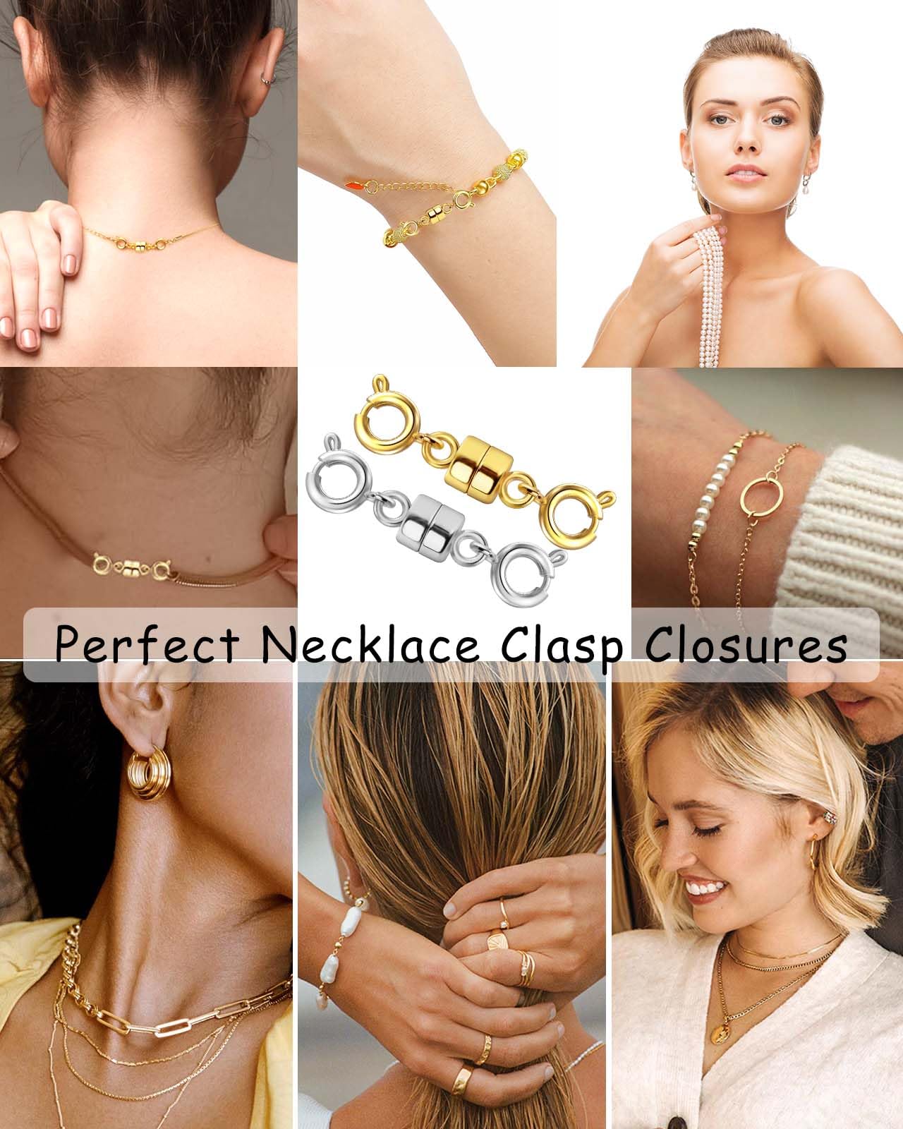 Dailyacc Magnetic Necklace Clasps and Closures, Double Open Bracelet Extender for Jewelry Converters Clasp (14k Gold, Silver)