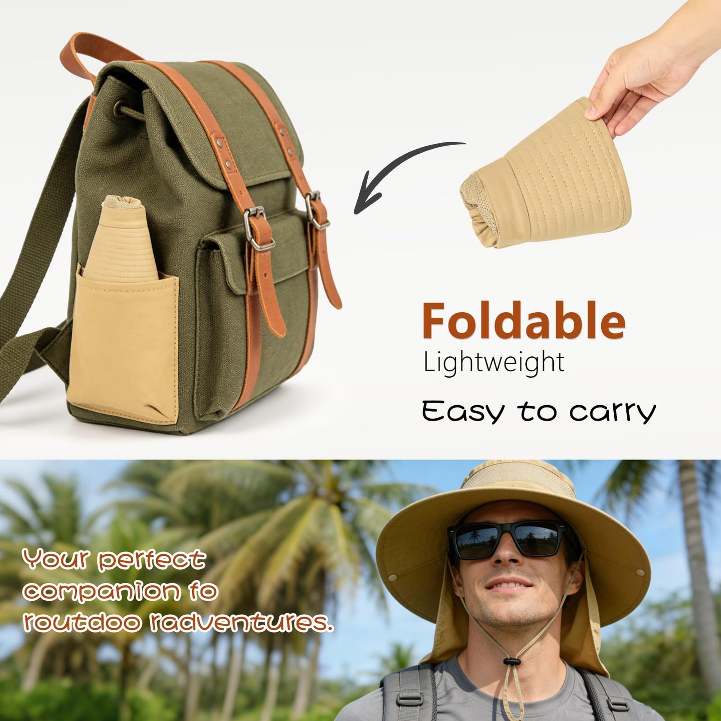 ZOORON Sun Hats for Men Women Fishing Hat with Neck Flap,UPF 50+ Sun Hat Waterproof Wide Brim Bucket Hats for Safari Hiking