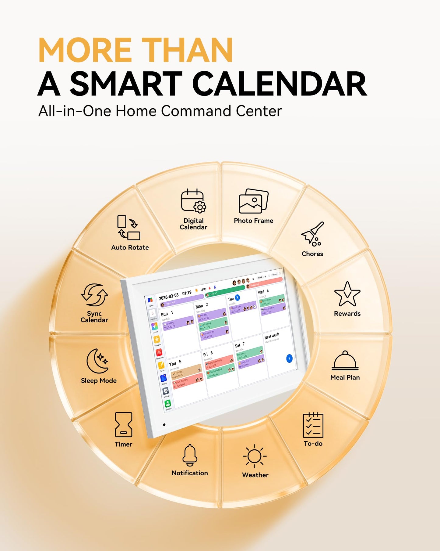 Yofidra 10.1" Digital Calendar, Smart Electronic Calendar with Chore Photo Meal Reward To-do Chart, Desk Planner for Family Schedule, Wifi Interactive Touchscreen Display with Stand, White