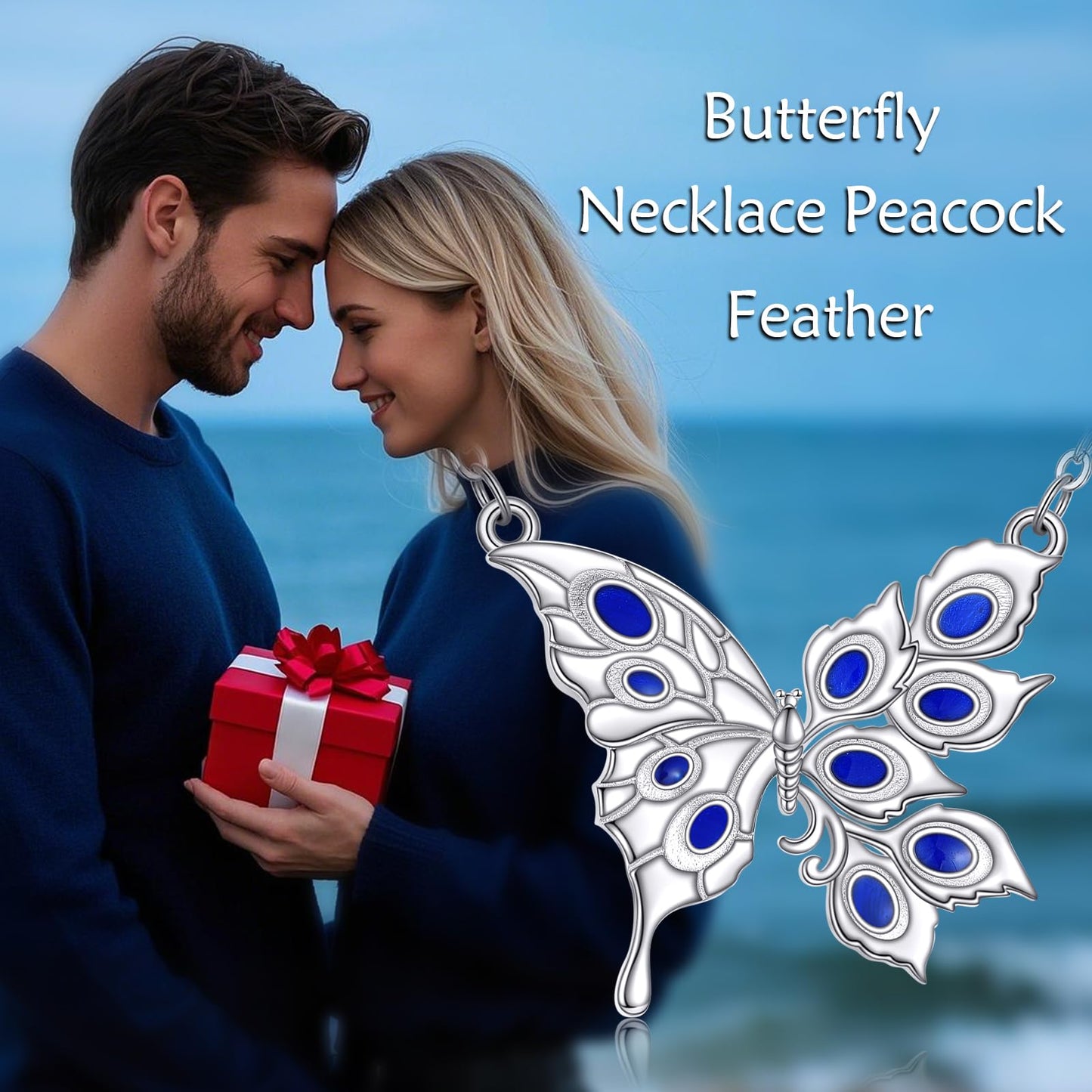 VONALA Butterfly Necklace Peacock Feathers for Women 925 Sterling Silver Pendant Necklace Vintage Western Butterfly Jewelry Birthday Gifts 