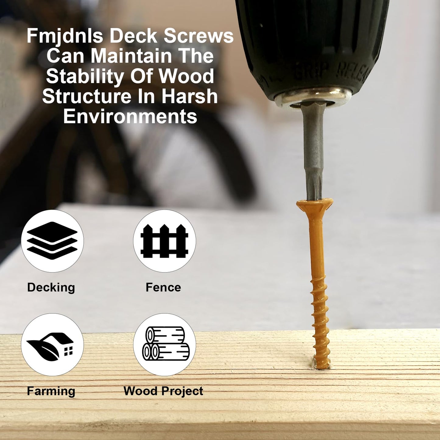 Fmjdnls Deck Screws 3 Inch, Wood Screws #9×3, 200 Pcs, Tan Rust Resistant Epoxy Coated, Outdoor Decking Screws, Torx/Star Drive Head Deck Screw, T25 Star Bit Included, for Timber, Fence