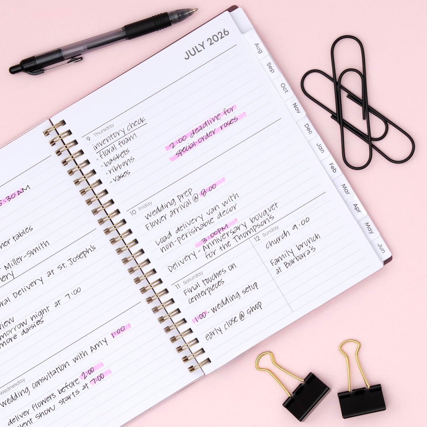 Blue Sky 2026-2027 Weekly and Monthly Academic Year Planner Calendar, July 2026 - June 2027, 5.875" x 8.625", Flexible Pocket Cover, Wirebound, Laminated Tabs, Includes Extra 30 Sheets of Notes, Dark Peonies