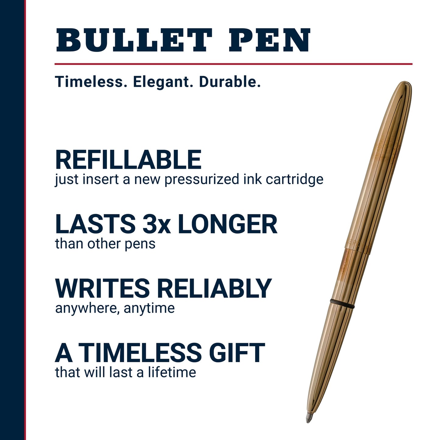 Fisher Space Pen Brass Alloy Bullet Pen, Pressurized Ballpoint Pen, Compact Pocket Size, Writes Upside Down and in Extreme Temperatures, Smooth Black Ink, Medium Point, Gift Box, Made in the USA