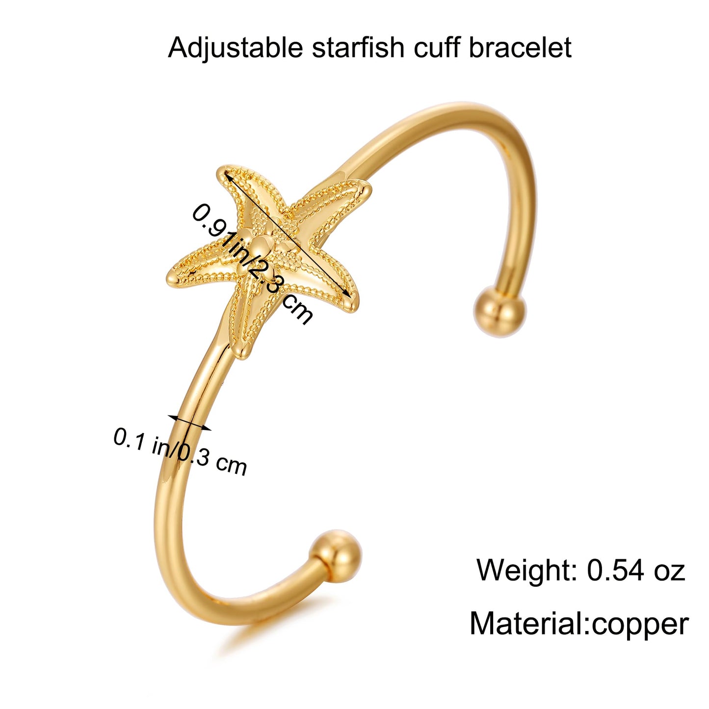 TONLUYAX Gold Starfish Cuff Bracelet for Women Summer Beach Bracelet Adjustable Statement Bracelets Coastal jewelry