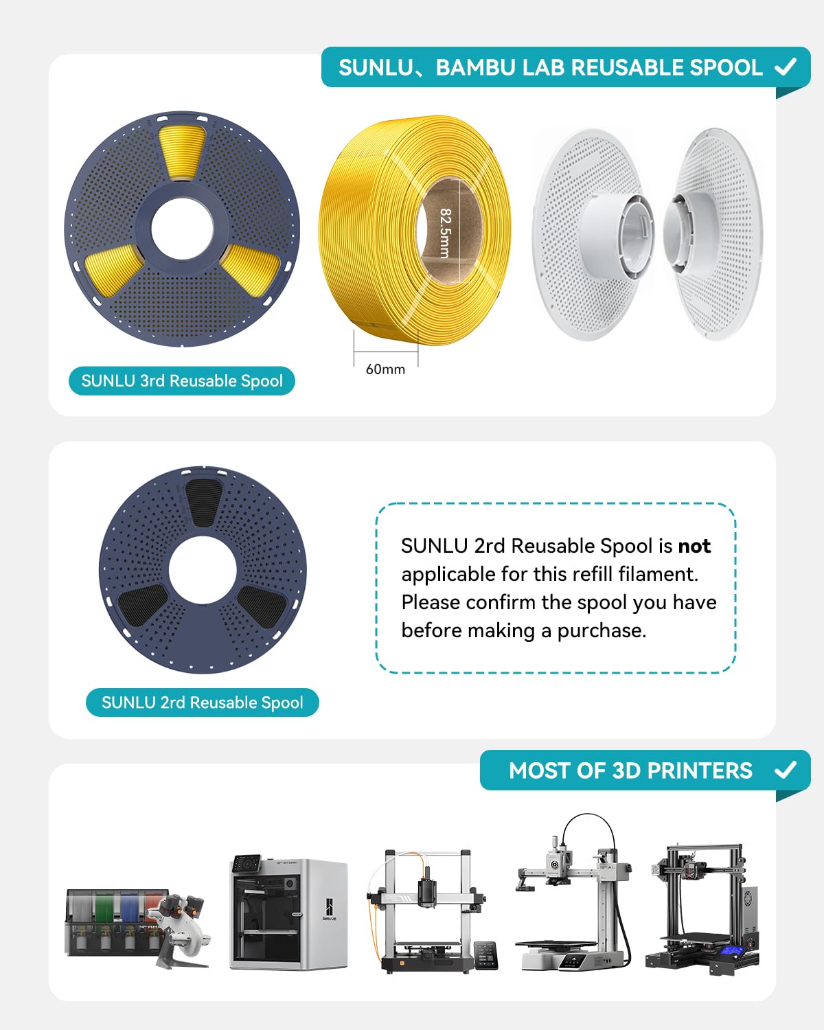 SUNLU 4KG Silk PLA Plus Filament Refill, No-Spool 3D Printer Silk Filament 1.75mm for Reusable Spools, Compatible with Bambu Lab 3D Printers, 1KG/Roll, 4 Packs, Light Gold+Silver+Black+Grey