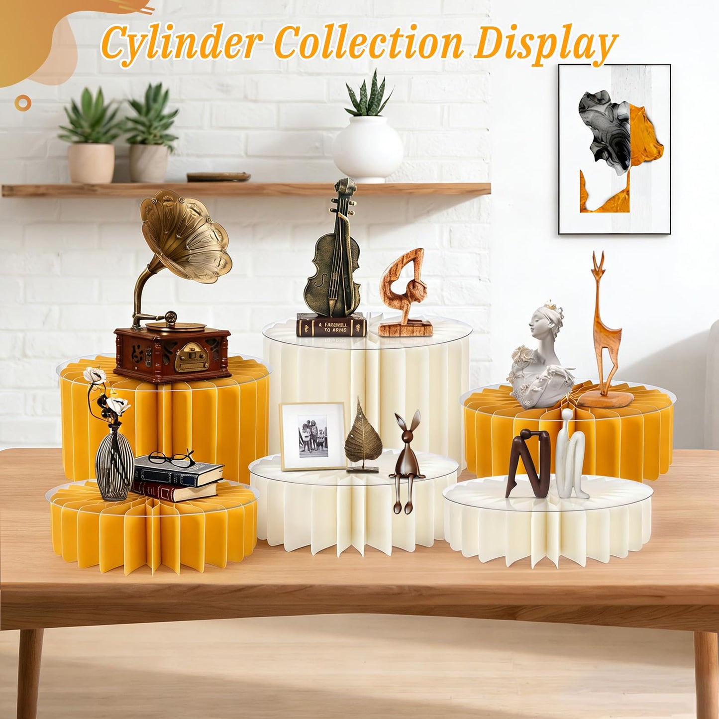 Youjoitim 6Pcs Buffet Risers, Food Risers for Table, Foldable Cake Display Stands, Tall Cardboard Cupcakes Stand for Show Catering Desserts Jewelry Wedding Birthday Party Decoration (Yellow White)