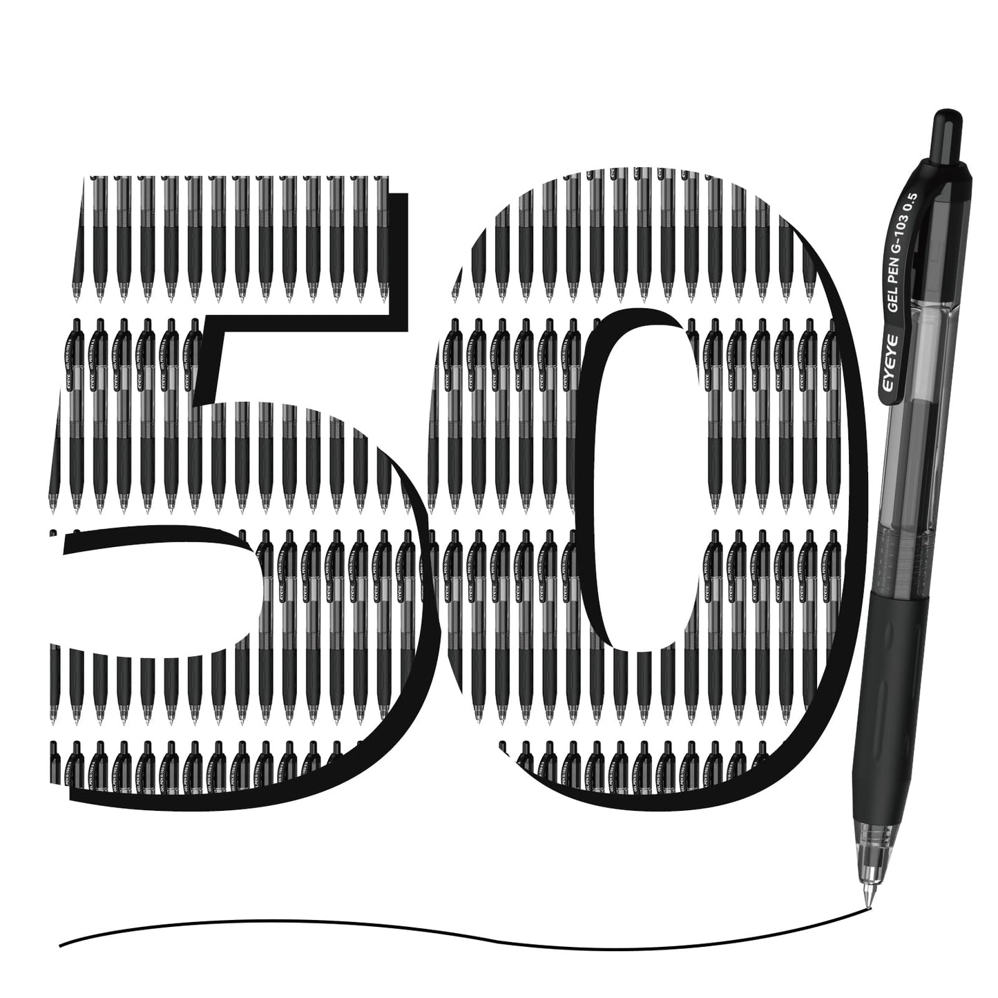 EYEYE G-103 Retractable Gel Pens Black 50 Pack, 0.5mm Extra Fine Point Ink Pen Quick Dry, Ballpoint Pen Fine Point Smooth Writing Pens for for Office School Supplies