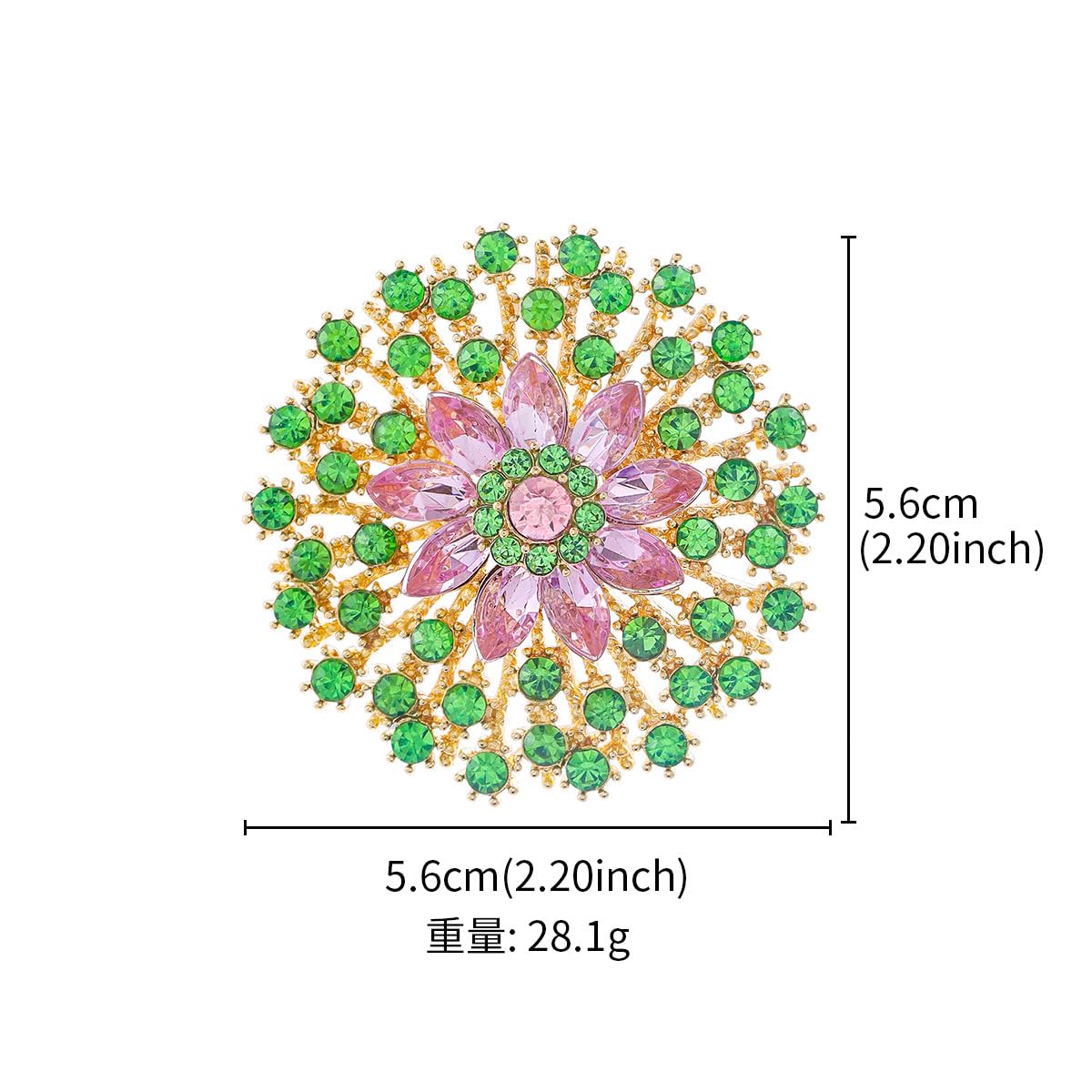Rhinestone Crystal Flower Brooch Pin Sparkling Large Crystal Sunflower Brooch Vintage Floral Lapel Pins Rhinestone Flower Bouquet Broochs Rose Snowflake Broochs Wedding Bridal Dress Jewelry for Women (Green)