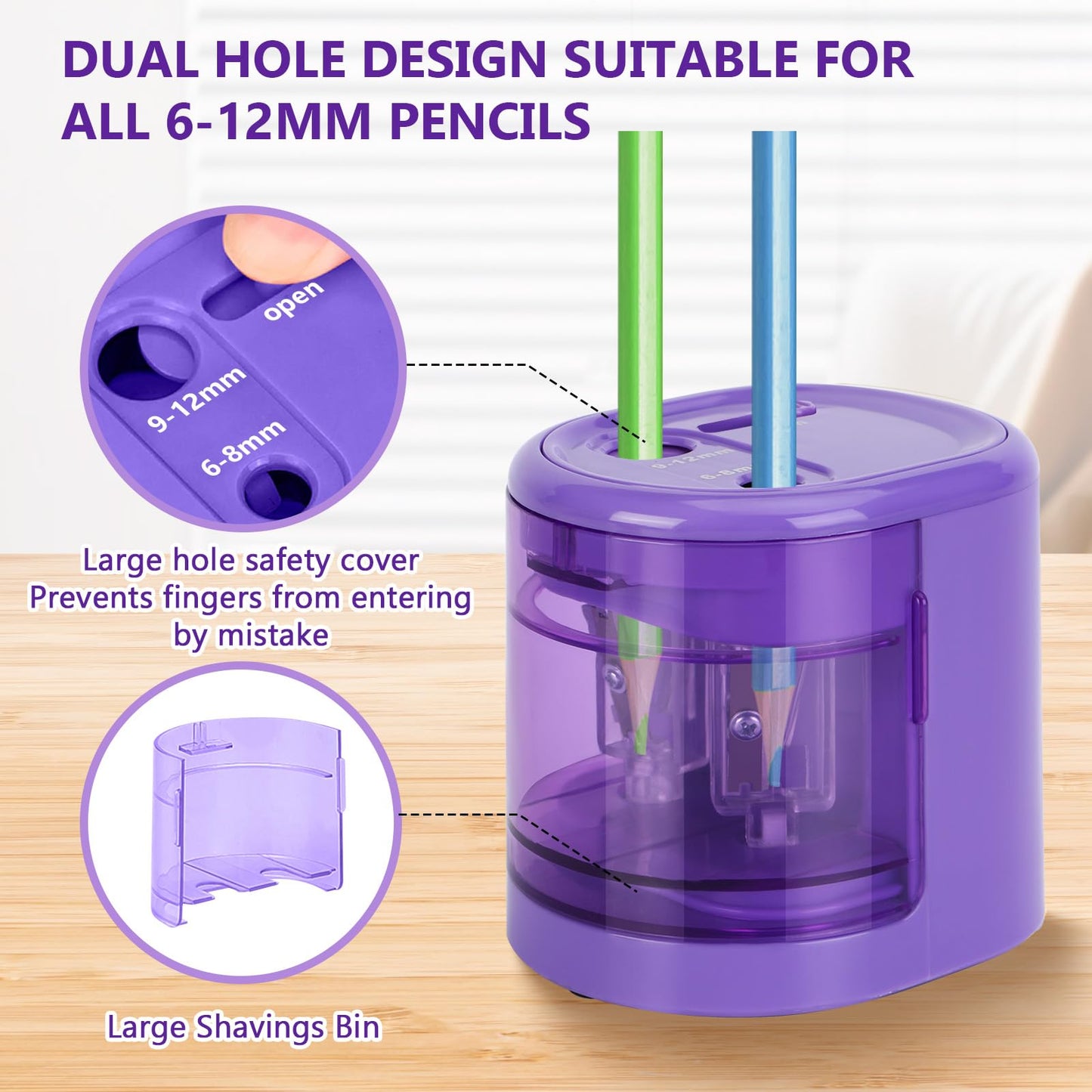 Electric Pencil Sharpener, Double Hole (Purple)
