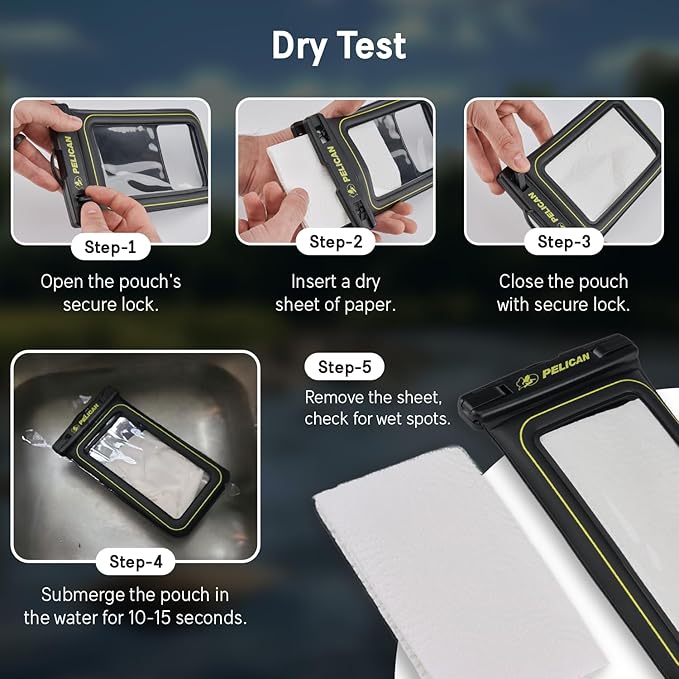Pelican 4 Pack Marine - IP68 Waterproof Phone Pouch (XL Size) Floating Waterproof Phone Case - Beach Cruise Ship Travel Essentials - Works with All Phones - Detachable Lanyard - Black/Hi-Vis Yellow