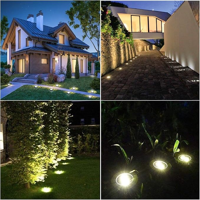 4.6 Inch Diameter Solar Ground Lights, Waterproof Solar Garden Lights, Outdoor Garden Waterproof Bright in-Ground Light, Landscape Lighting for Pathway,Yard,Lawn,Patio,Walkway (12 Pack Warm Light)
