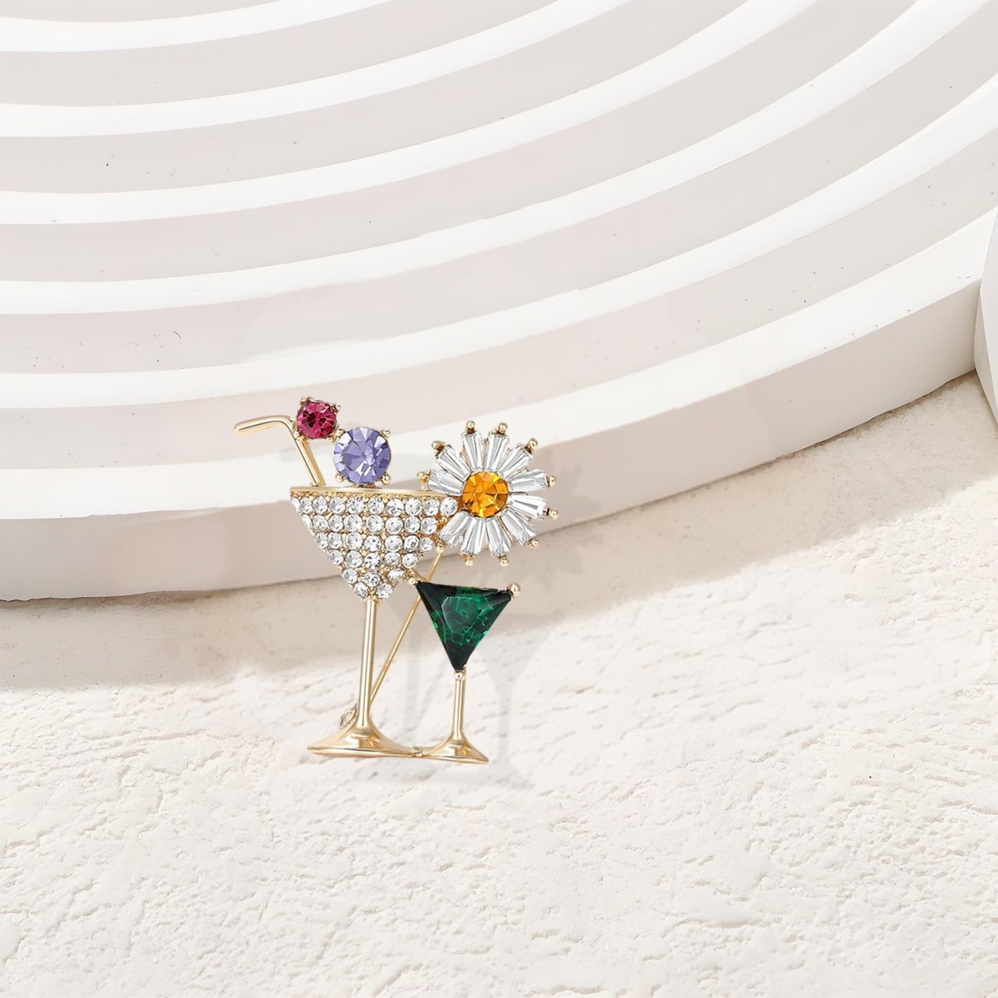 DEYOUM Cocktail Wine Glass Brooch Pin for Women Trendy Cute Cocktail Wines Glass Wine Bottle Brooch Pin Party Hat Bag Suit Charm Jewelry Gift Accessories (gold)