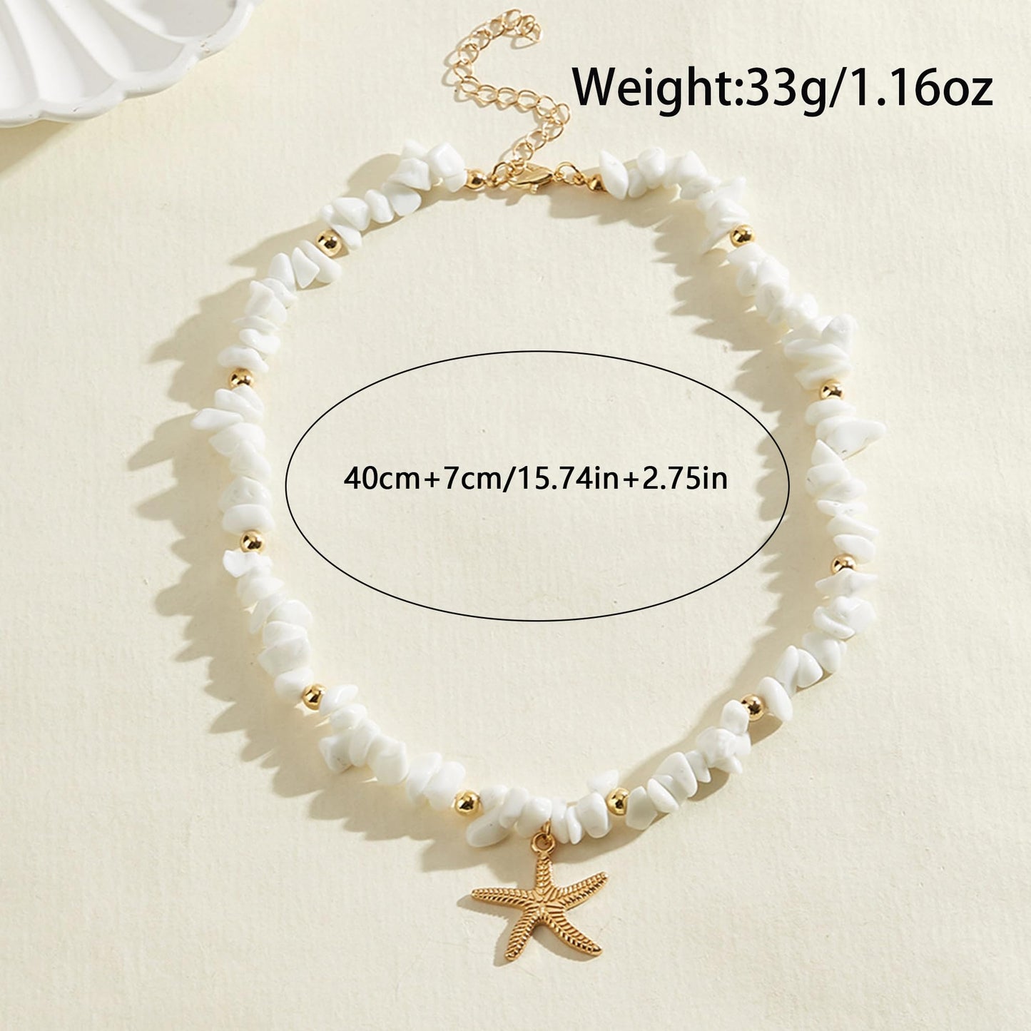 Yepelesi Gold Starfish Necklace Natural Stone Beaded Necklaces for Women Boho Handmade Irregular Stone Bead Necklace Summer Beach Ocean Jewelry Gift (White)