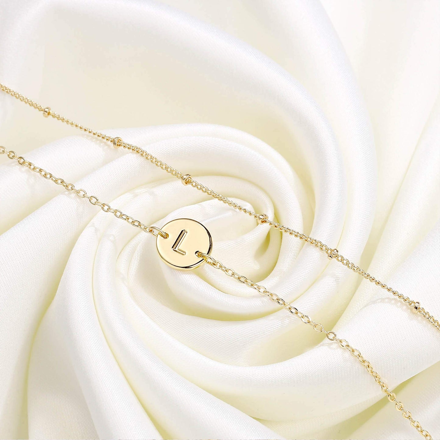 MONOZO Gold Initial Bracelets for Women, Dainty 14K-gold-plated Layered Beaded H Letter Initial Bracelet Personalized Alphabet Disc Monogram Charm Bracelet Jewelry Gifts