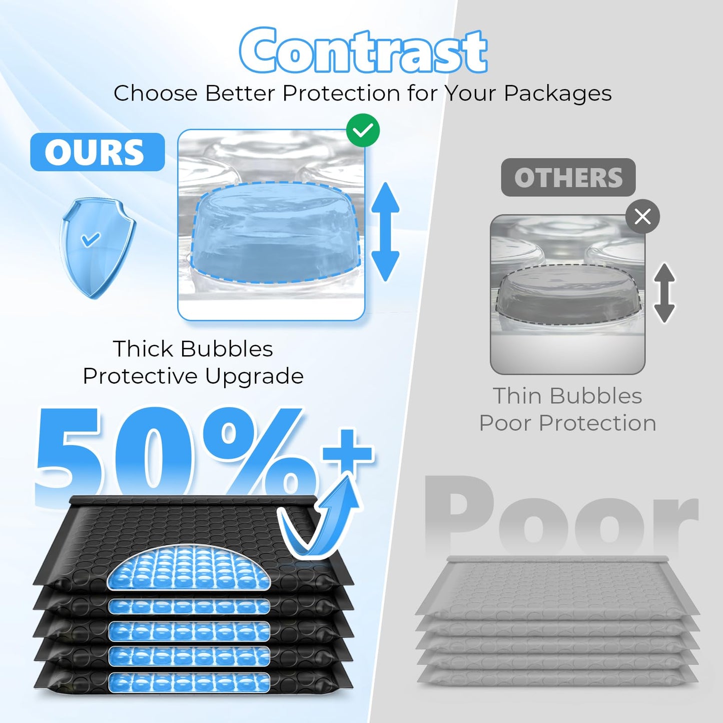 Metronic Extra Deep Bubble Mailers Usable Size 8.5x11" 25 Pack Padded Envelopes 9.25x12" Opaque Self Seal Adhesive Waterproof bubble envelopes Shipping Bag for Books,DVD,Small Business,Black,#2