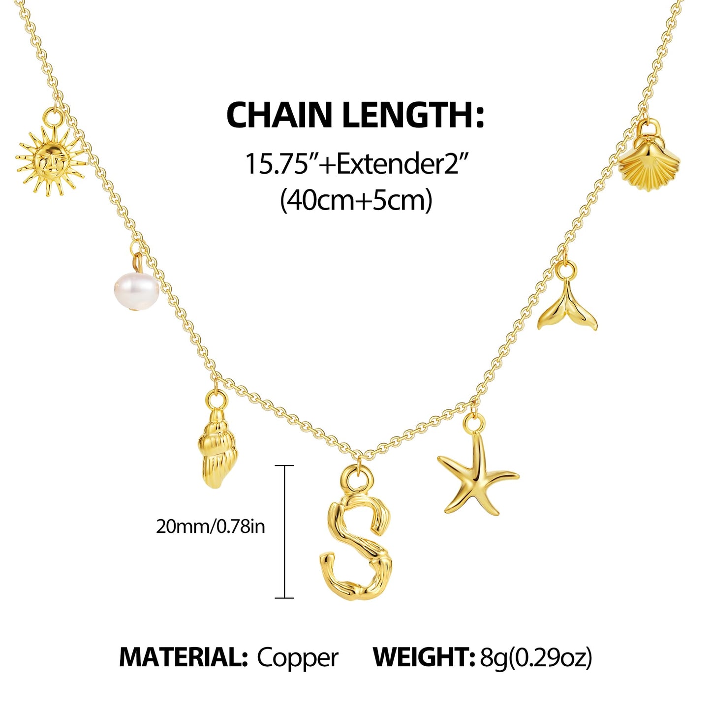 SLOONG Initial Charm Necklace 14K Gold Plated Letter Neckalce Freshwater Pearl Necklace Choker Boho Summer Seashell Beach Starfish Surfer Jewelry Gifts for Women S