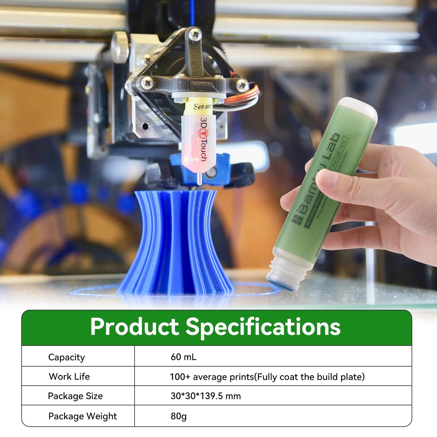 ENOMAKER Bamboo Lab 3D Printer Bed Adhesive,3D Print Glue for Hot Bed,Avoid Warping for Printing ABS,PLA,PETG,TPU on Various Build Plate with Stronger Adhesion,No Residue, Durable than Glue Stick-60ml