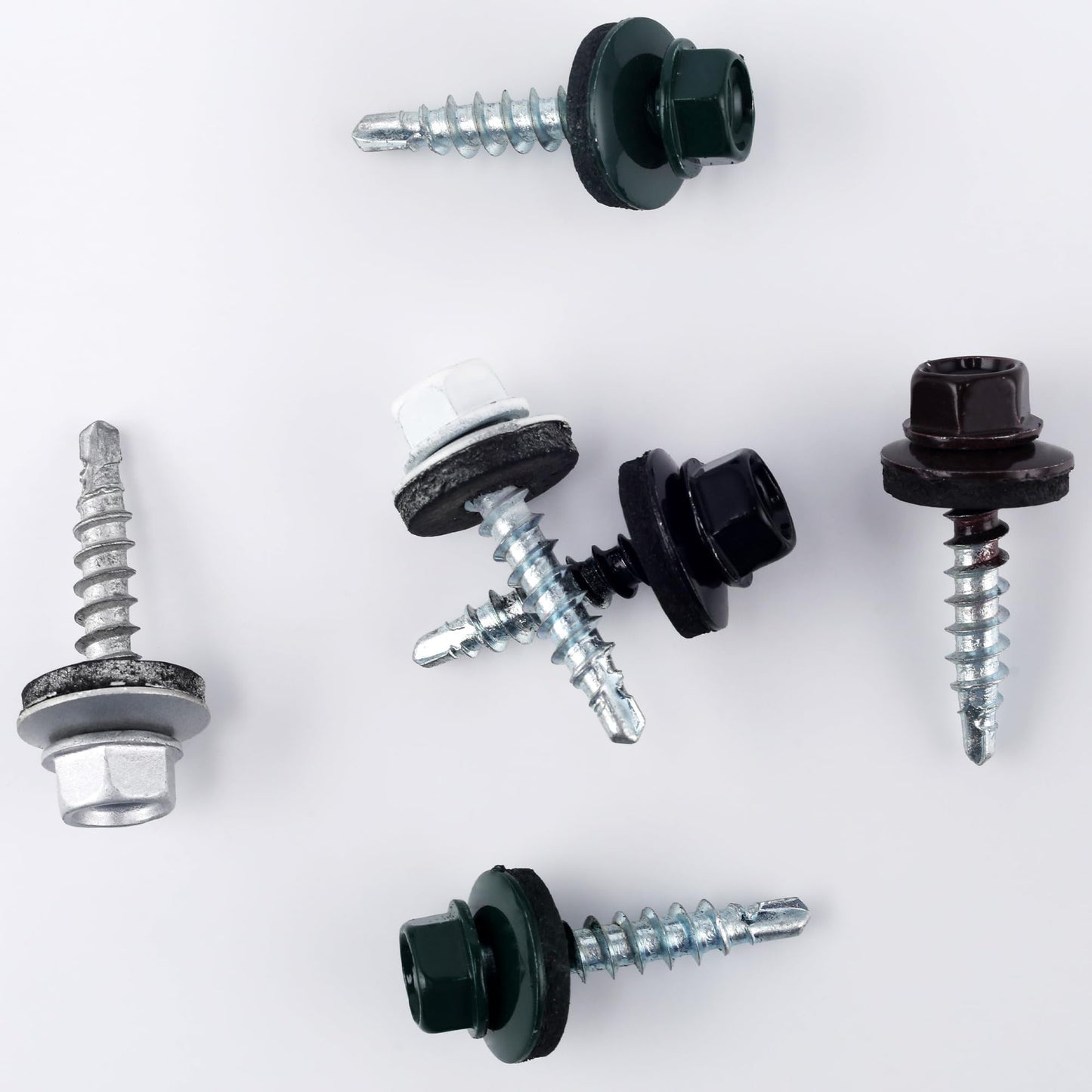 JEGONFRI 300pcs #10 x 1 Green Hex Head Self-Drilling Metal Roofing Screws, EPDM Washer, Colored Head, Wood Screws, Sheet Metal Roof Screw with Hex Driver Bit