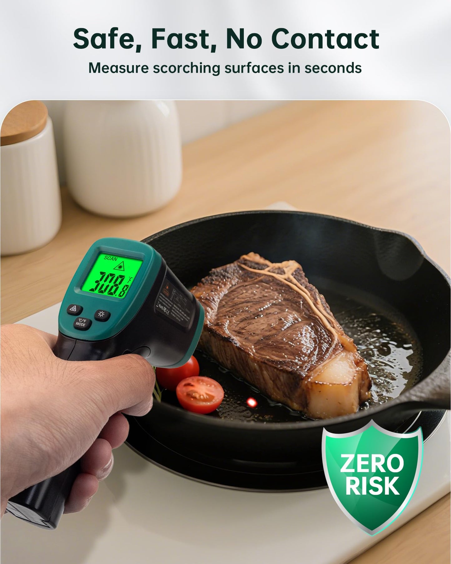ERICKHILL ROOKCORE Infrared Thermometer -50℃~600℃ Adjustable Emissivity Non-Contact Laser Thermometer Gun LCD Backlit Display -Compact Size for Vehicle Repair/Cooking/BBQ/Freezer/Food, Dark Green