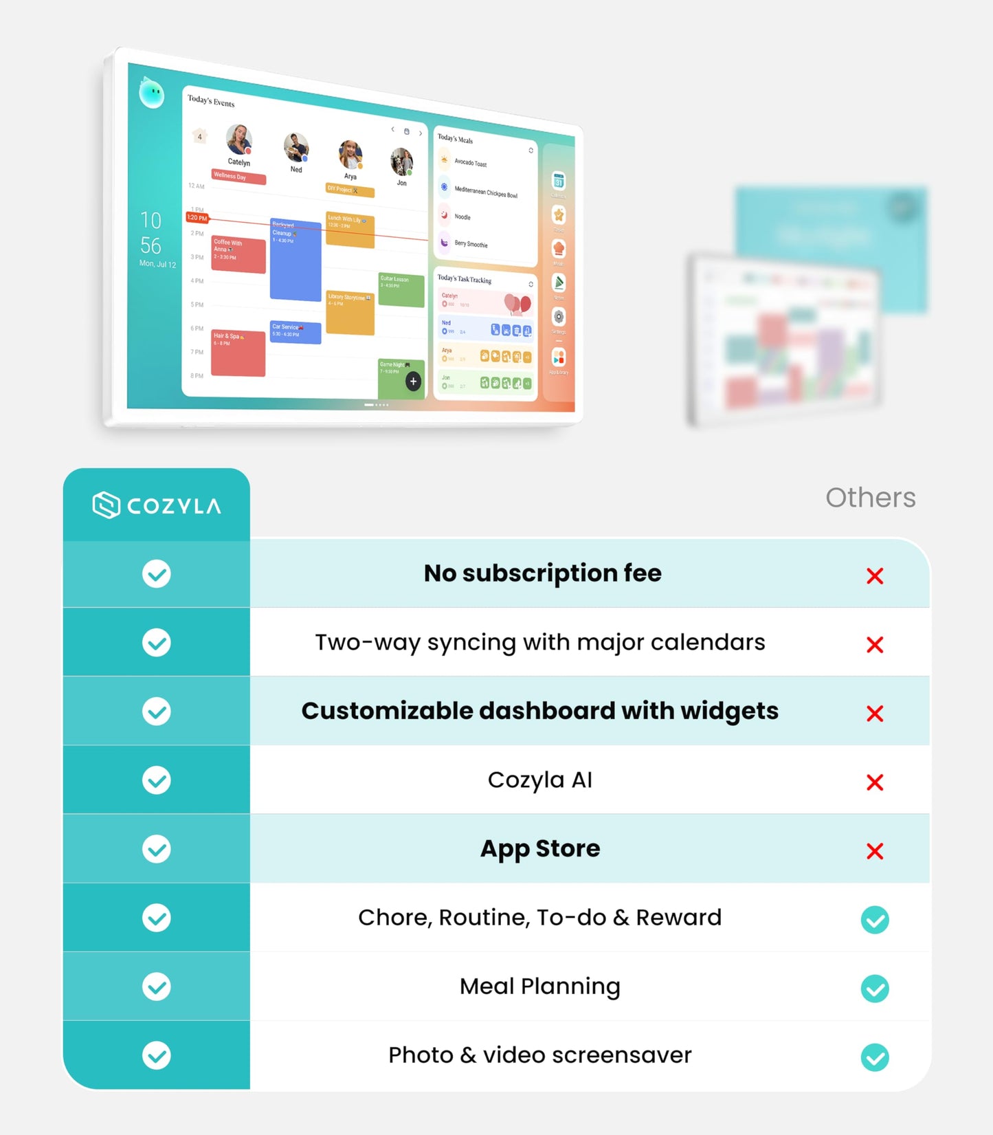 Cozyla Calendar Plus 2: 24" Smart Digital Calendar Wall Touch Screen & No Subscription Family Dashboard, Electronic Display for Family System- Chore Chart, Meal Planner, Support App Store Wall Mount
