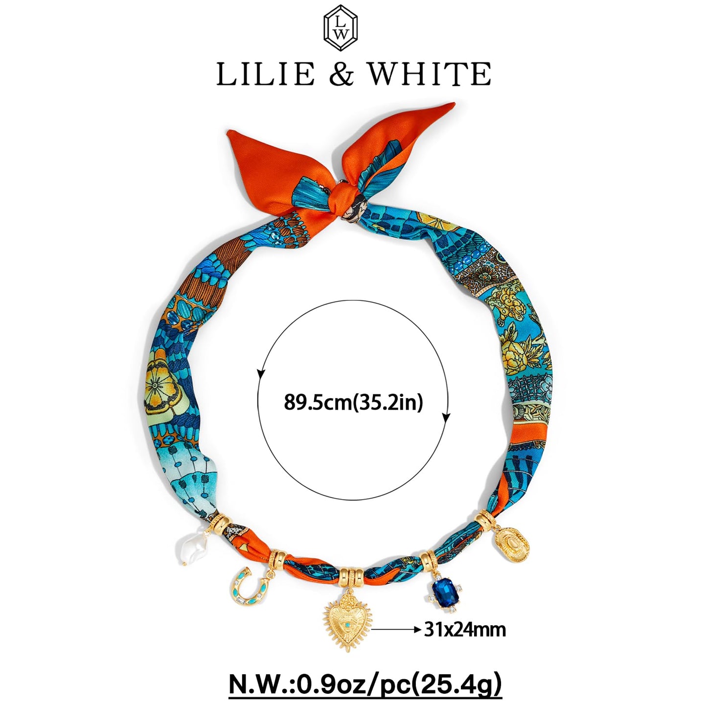 LILIE&WHITE Gold Charms Necklace for Women Bandana Necklace with Colorful Charms Necklaces Horse Shoes Heart Beach Statement Necklaces Jewelry Gift