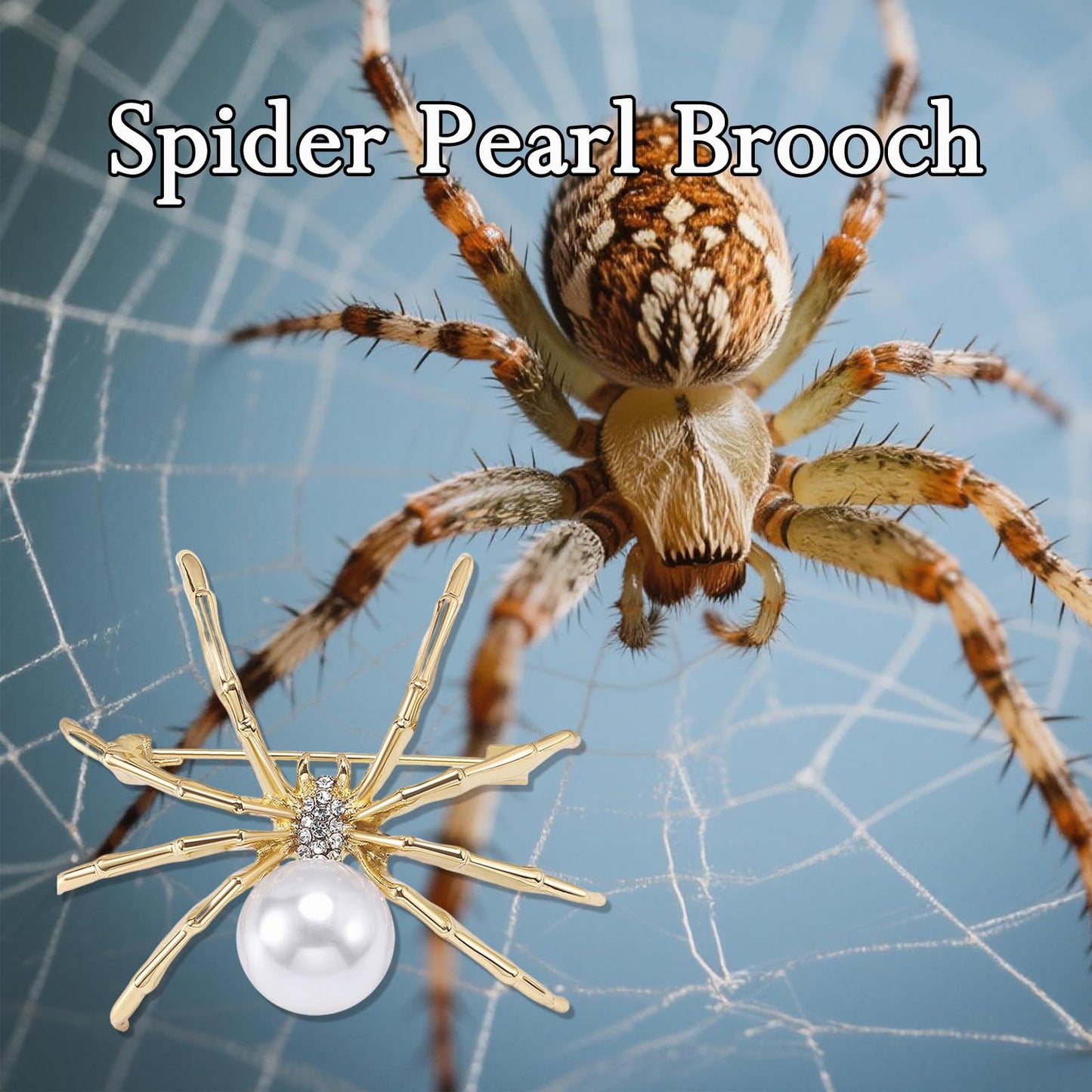 18K Gold Plated Spider Brooch for Women Pearl Spider Pin Zircon Spider Jewelry Birthday Mother's Day for Mother Daughter Girlfriend