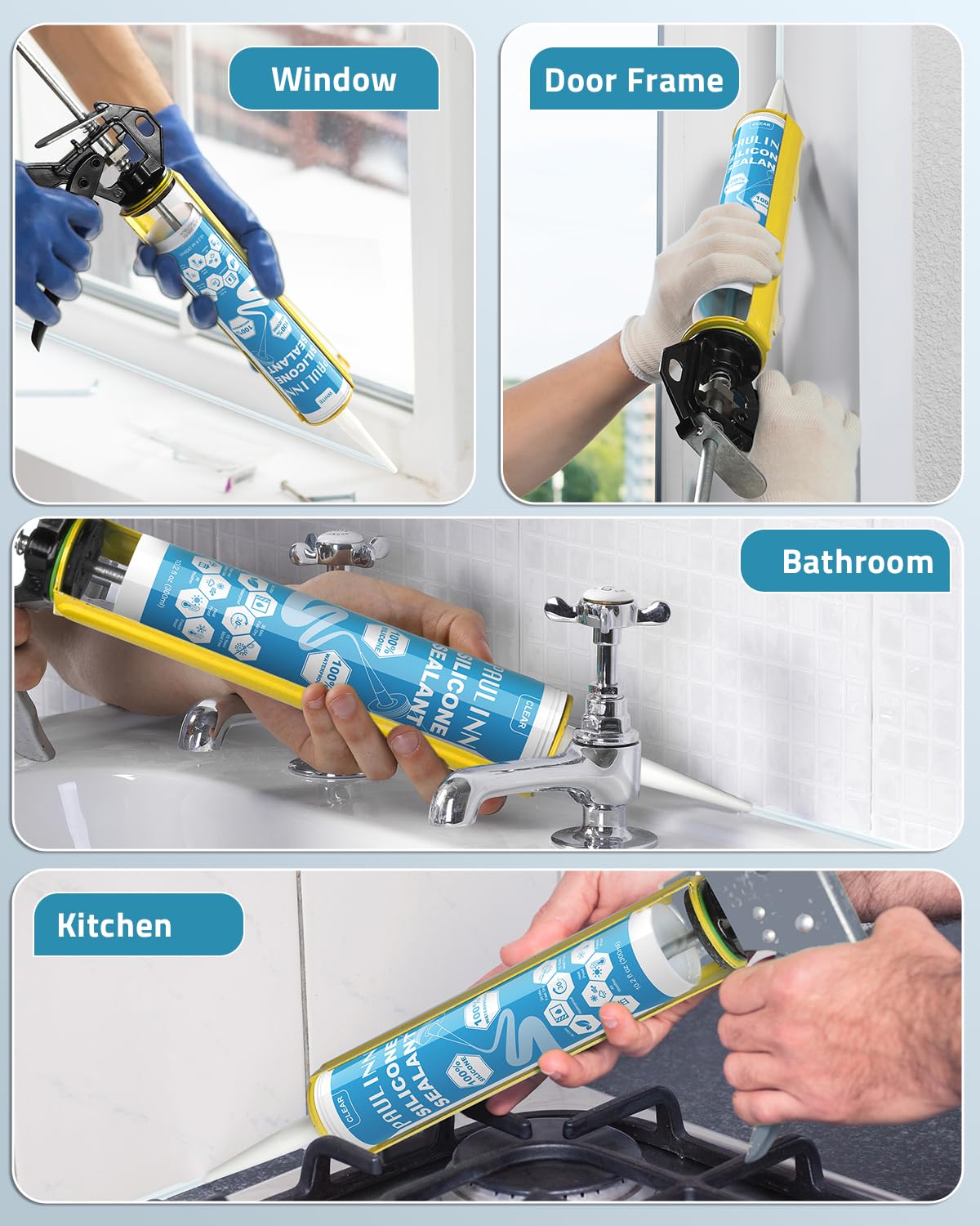PAULINN 12 Packs Clear Silicone Sealant Waterproof 100% Silicone Caulk